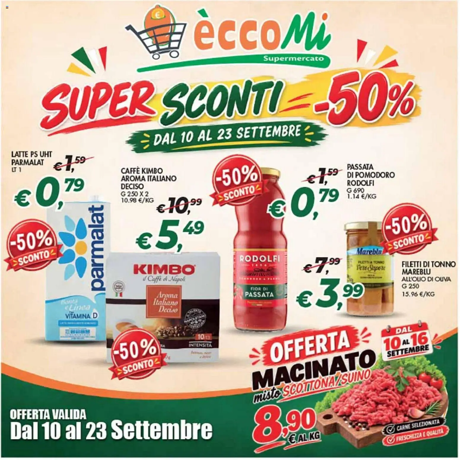 Volantino Coal del 10/09/2026 | Pagina: 1 | Prodotti: Pomodoro, Latte, Kimbo, Macinato