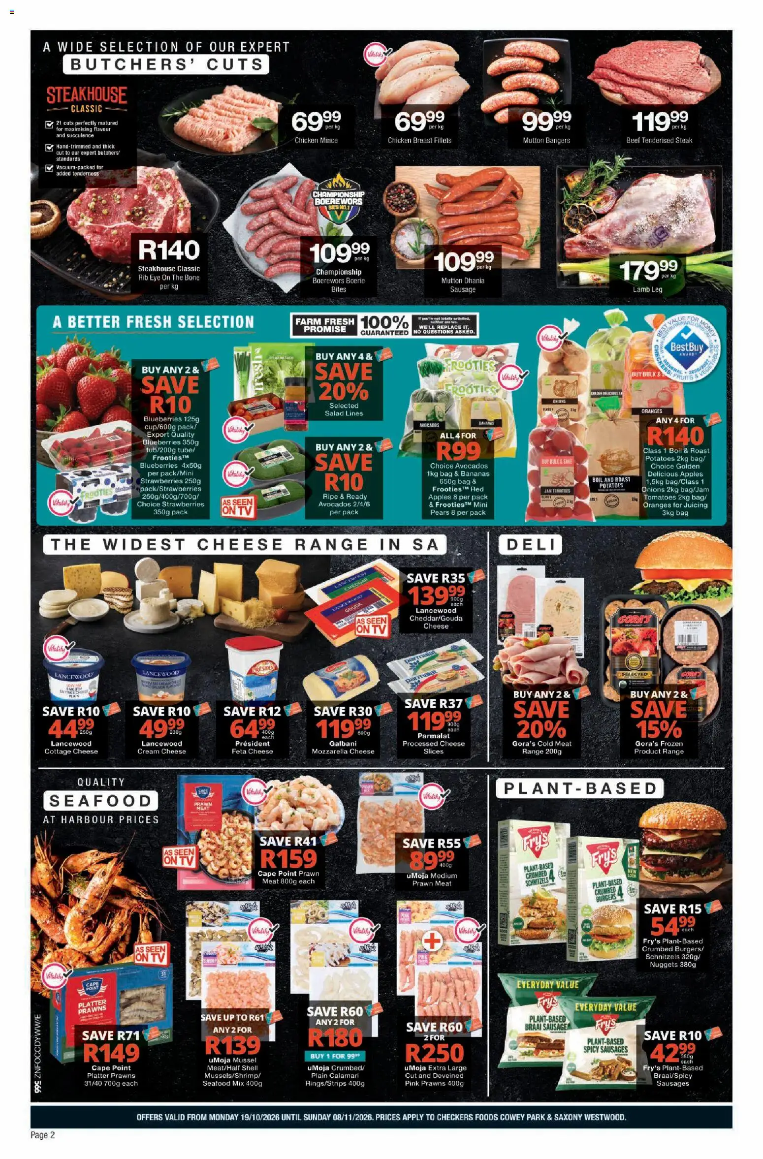 New Checkers catalogue – valid from 19/10/2026 | Page: 2 | Products: Blueberries, Bag, Steak, Burgers