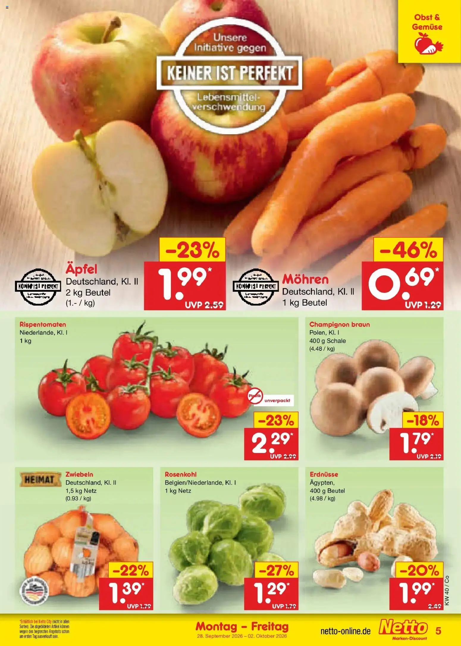 Netto Marken-Discount Prospekt Leipzig – gültig ab 28.09.2026 | Seite: 5 | Produkte: Erdnüsse, Äpfel, Gemüse, Obst