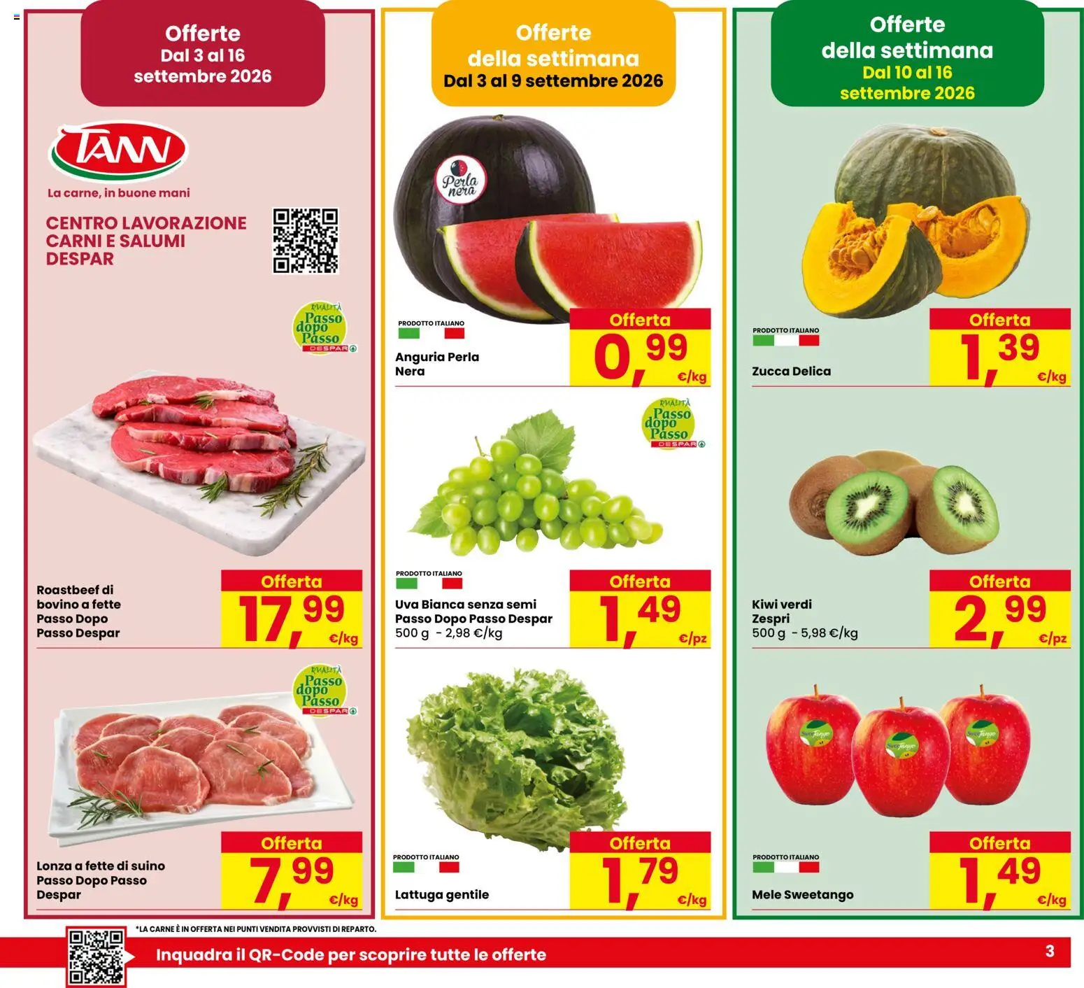 Volantino Eurospar del 03/09/2026 | Pagina: 3 | Prodotti: Mele, Suino, Anguria, Carne