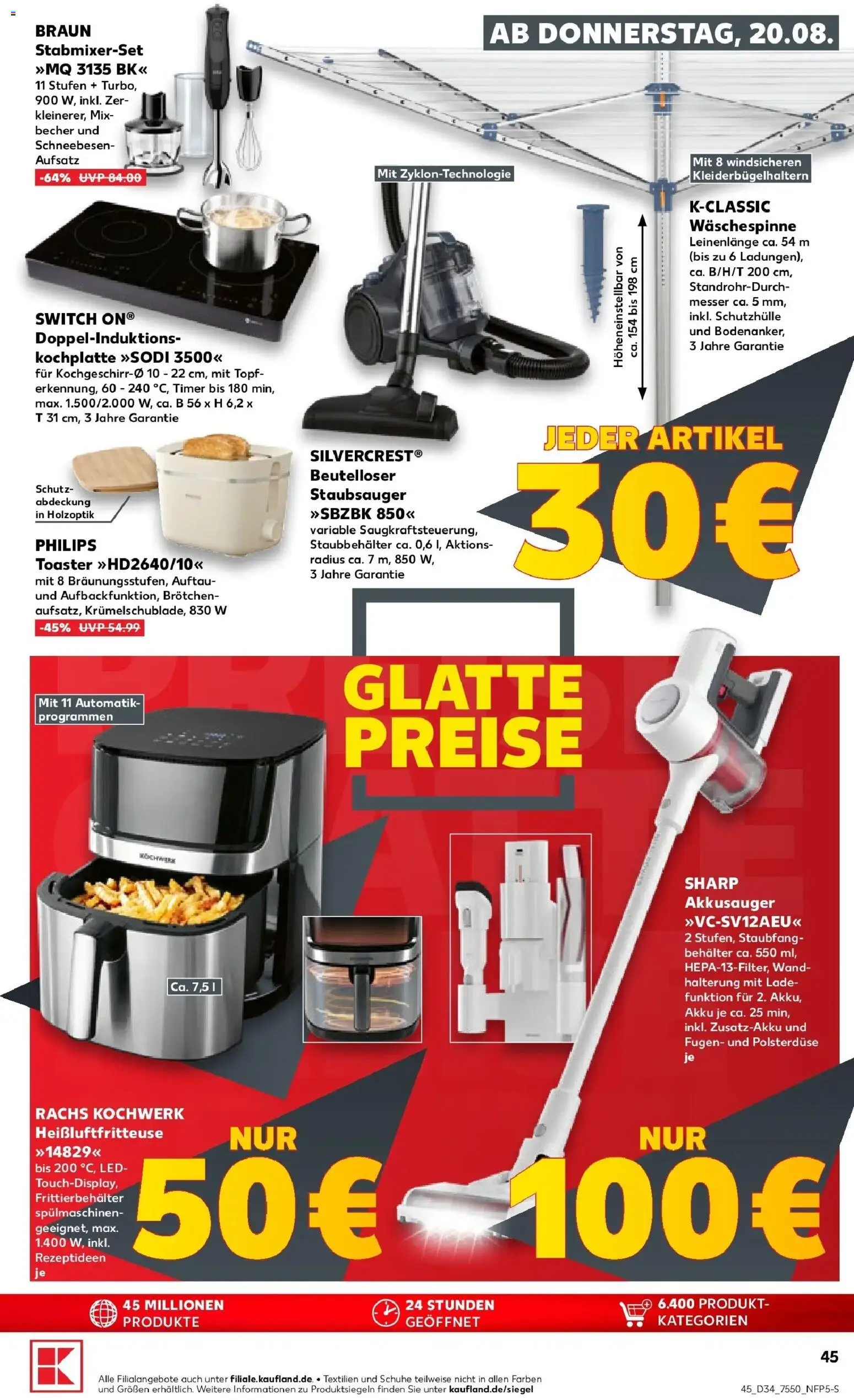 Prospekt Kaufland ab 20.08.2026 » Angebote Online zum Blättern | Seite: 45 | Produkte: Staubsauger, Toaster, Kochplatte, Heißluftfritteuse