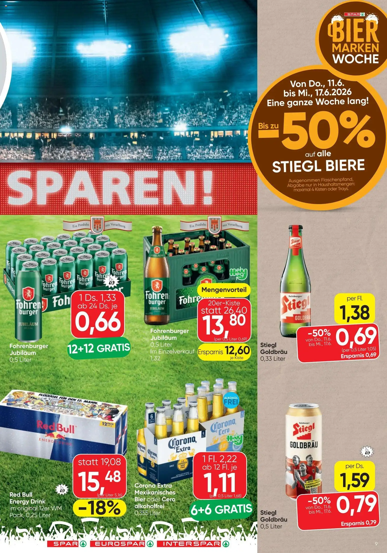 Spar - Flugblatt gültig ab 11.06.2026 | Seite: 9 | Produkte: Bier