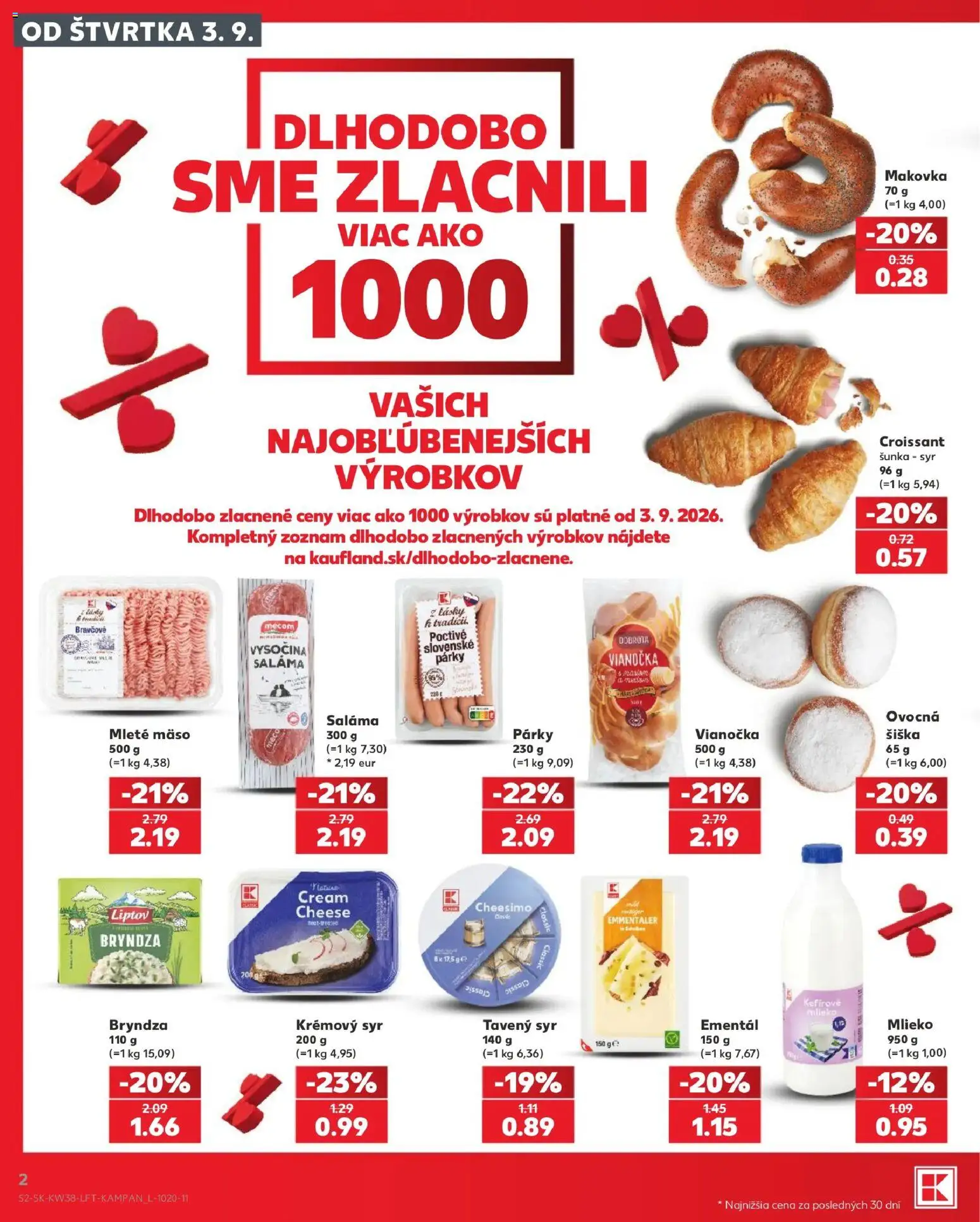 Kaufland SK akciós ujság - amely érvényes a következő dátumtól: 2026.09.17. | Oldal: 2 | Termékek: Croissant, Bryndza