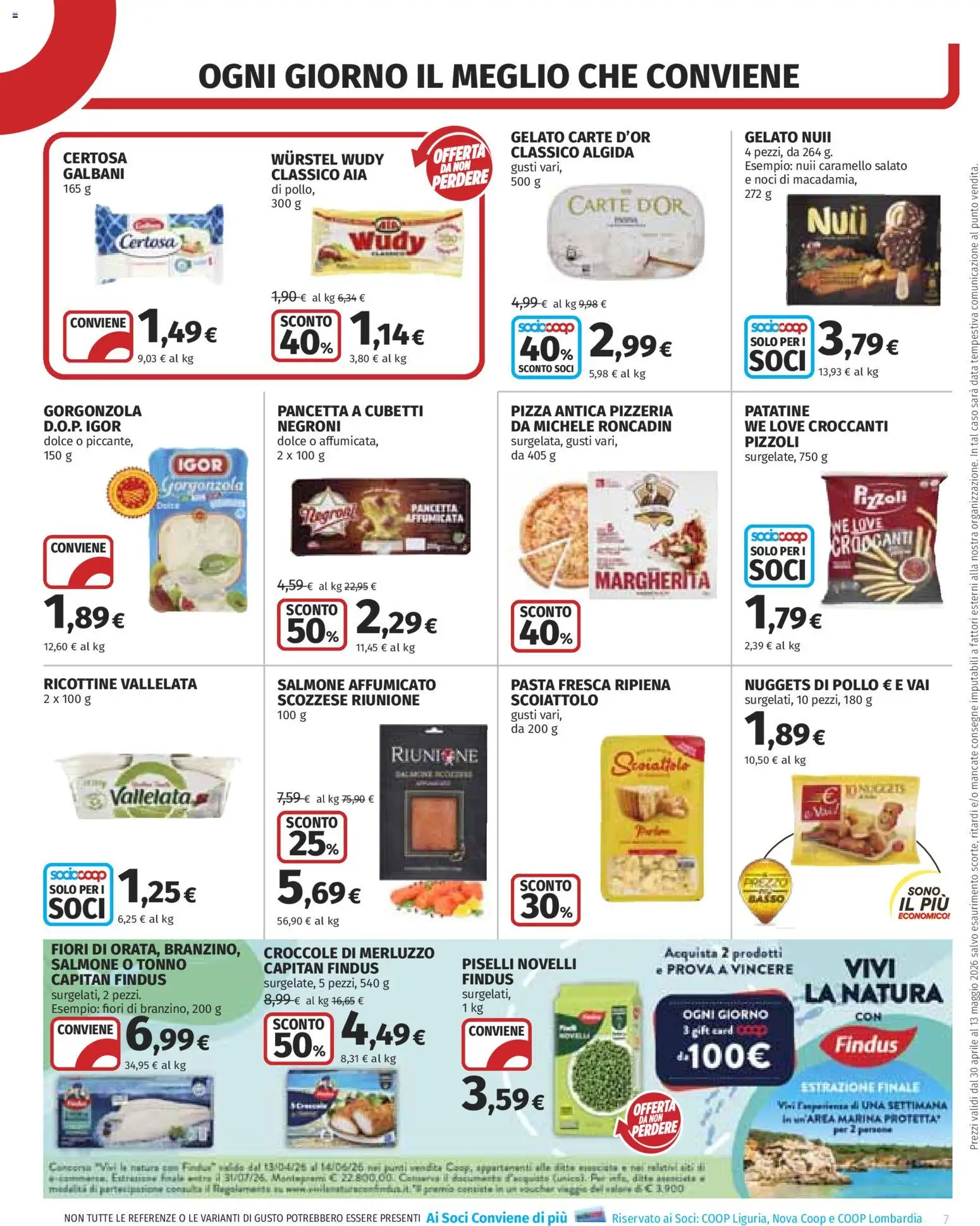 Volantino COOP del 30.04.2026 | Pagina: 7 | Prodotti: Pancetta, Gelato, Wurstel, Gorgonzola