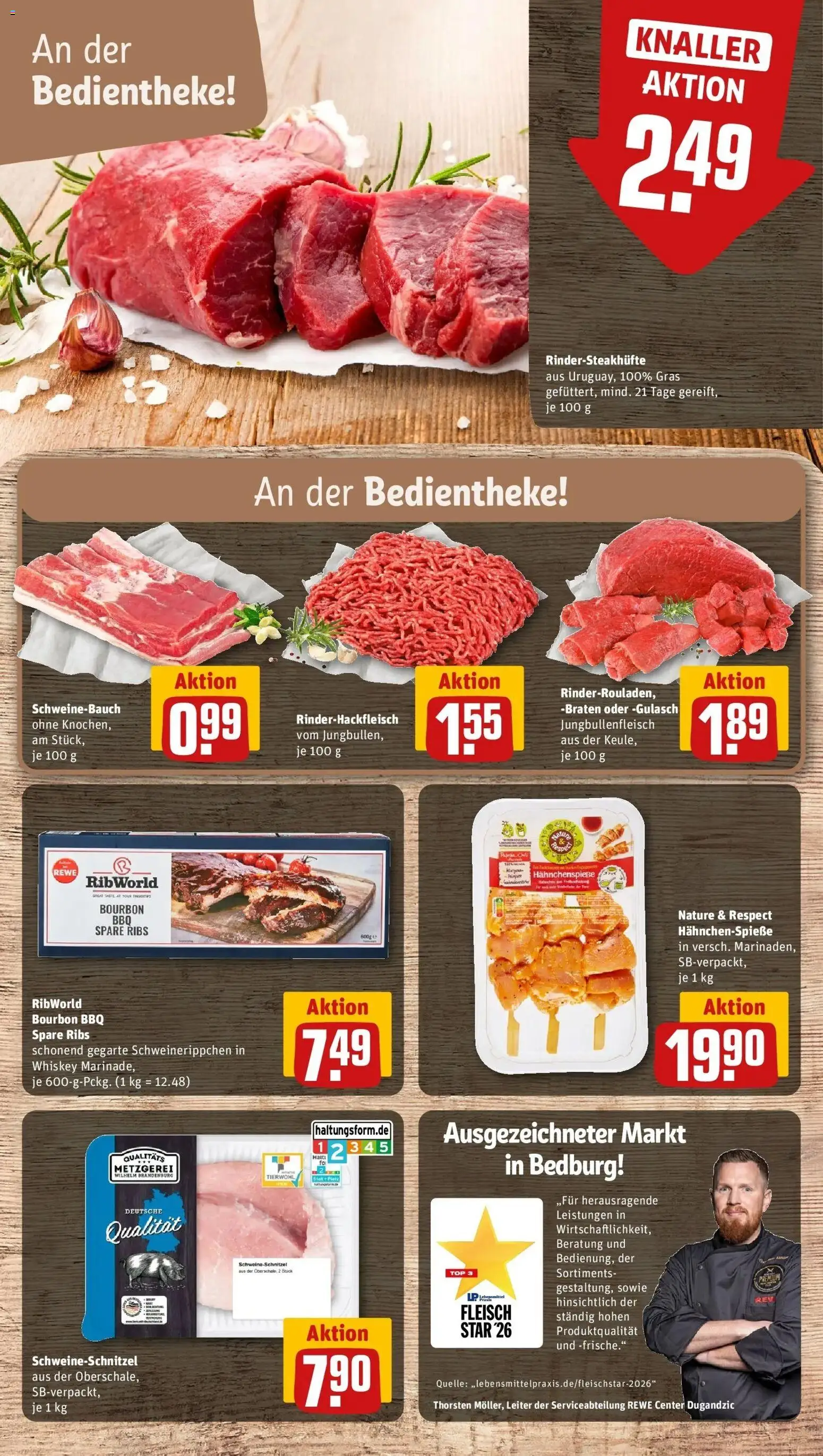 Rewe Prospekt Bedburg – gültig ab 08.06.2026 | Seite: 8 | Produkte: Schweinebauch, Spare ribs, Fleisch, Whiskey