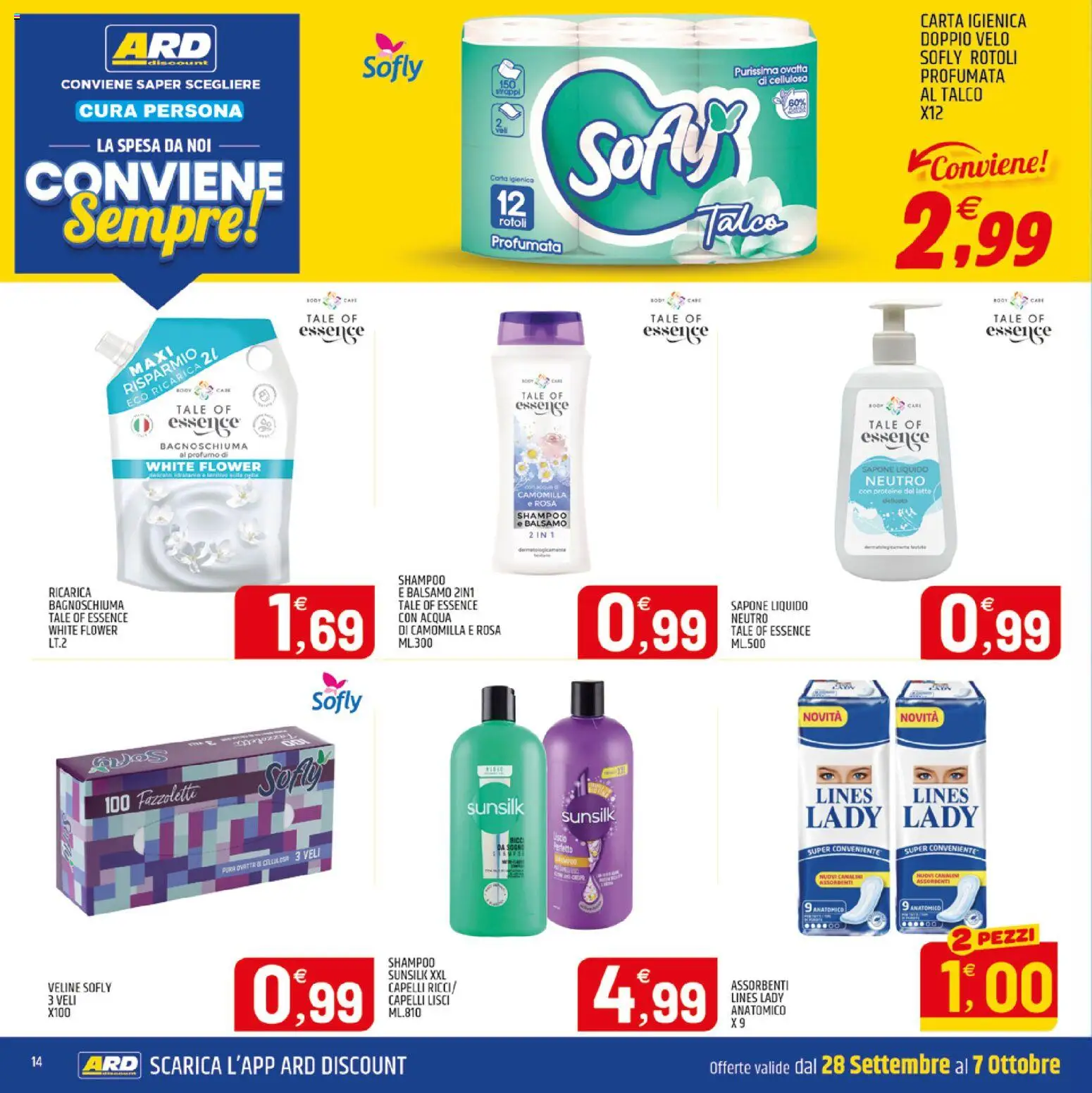 Volantino ARD Discount del 28/09/2026 | Pagina: 14 | Prodotti: Shampoo, Carta igienica, Veline, Profumo