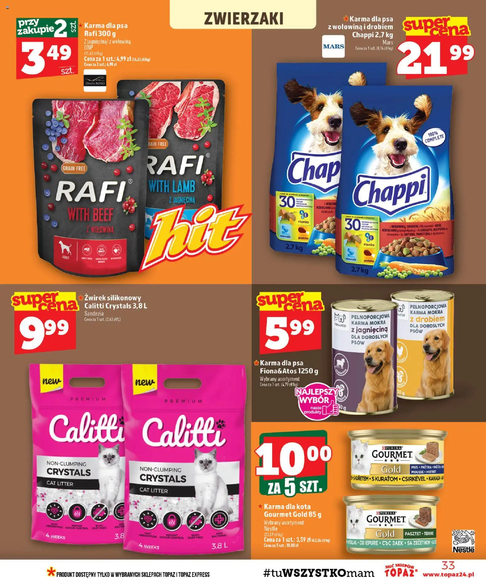 Topaz gazetka od 06.08.2026 | Strona: 33 | Produkty: Żwirek silikonowy, Jagnięcina, Karma dla kota, Karma