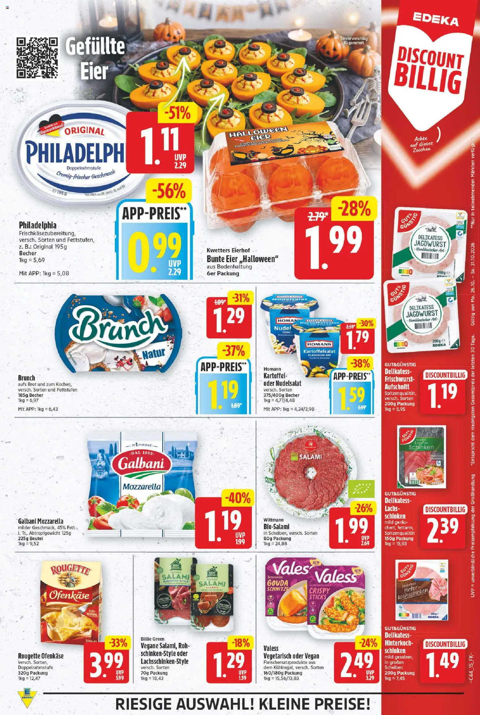 E center Prospekt – gültig ab 26.10.2026 | Seite: 15 | Produkte: Milch, Mozzarella, Rougette ofenkase, Schnitzel