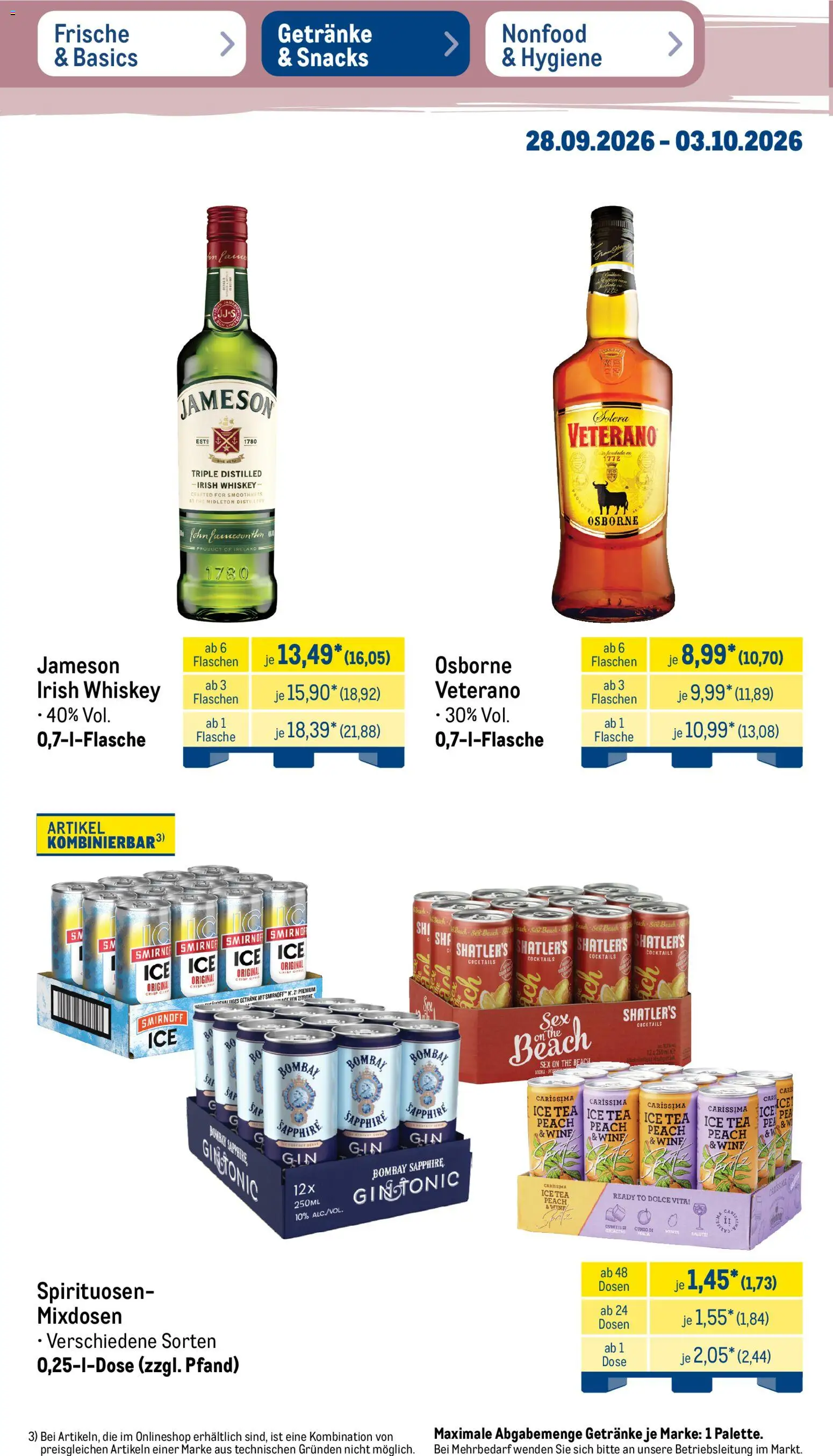 Metro Prospekt – gültig ab 28.09.2026 | Seite: 30 | Produkte: Osborne, Jameson, Smirnoff, Whiskey