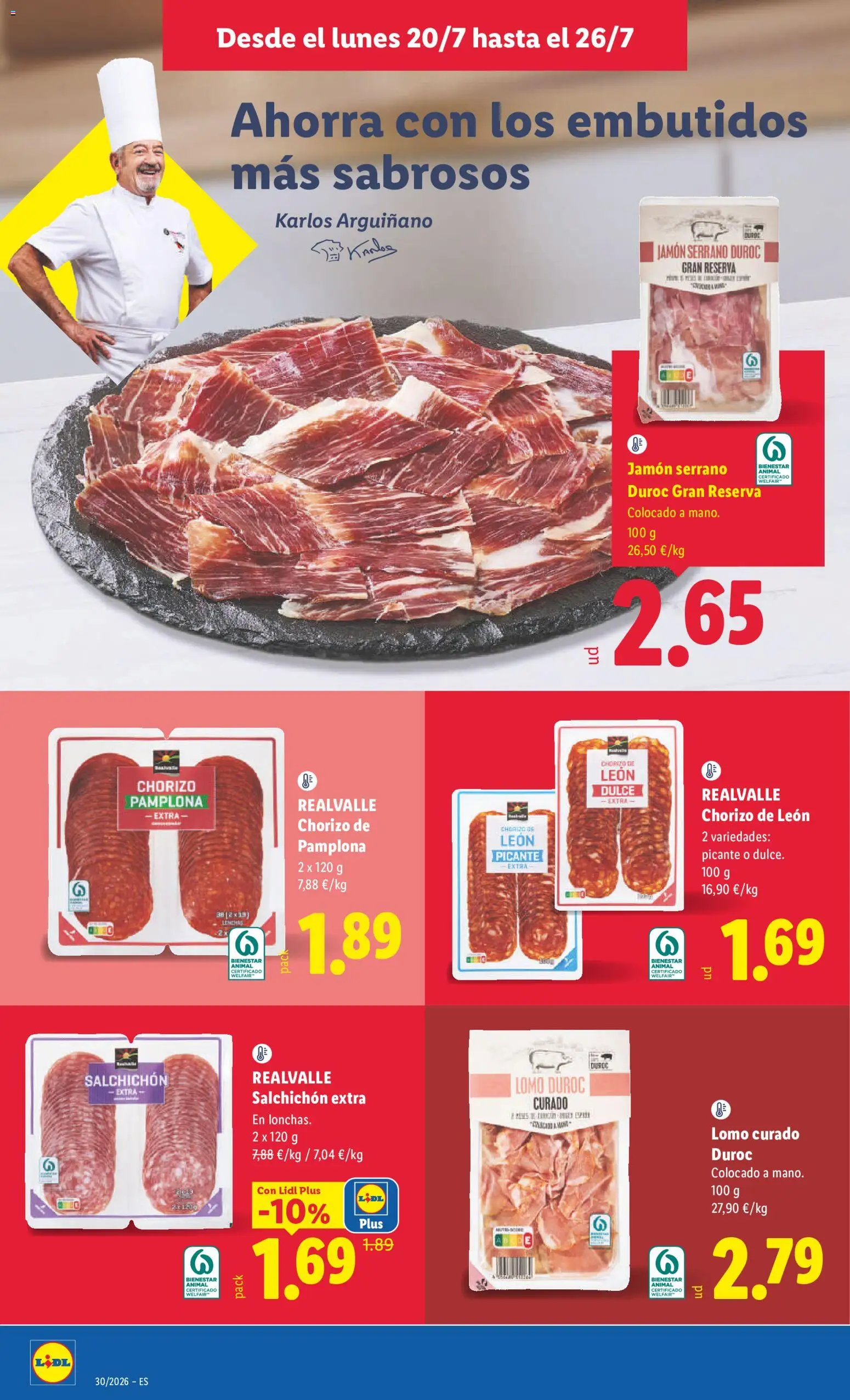 Lidl folleto │ válido desde el 20/07/2026 | Página: 12 | Productos: Jamón serrano, Dulce, Lomo, Embutidos