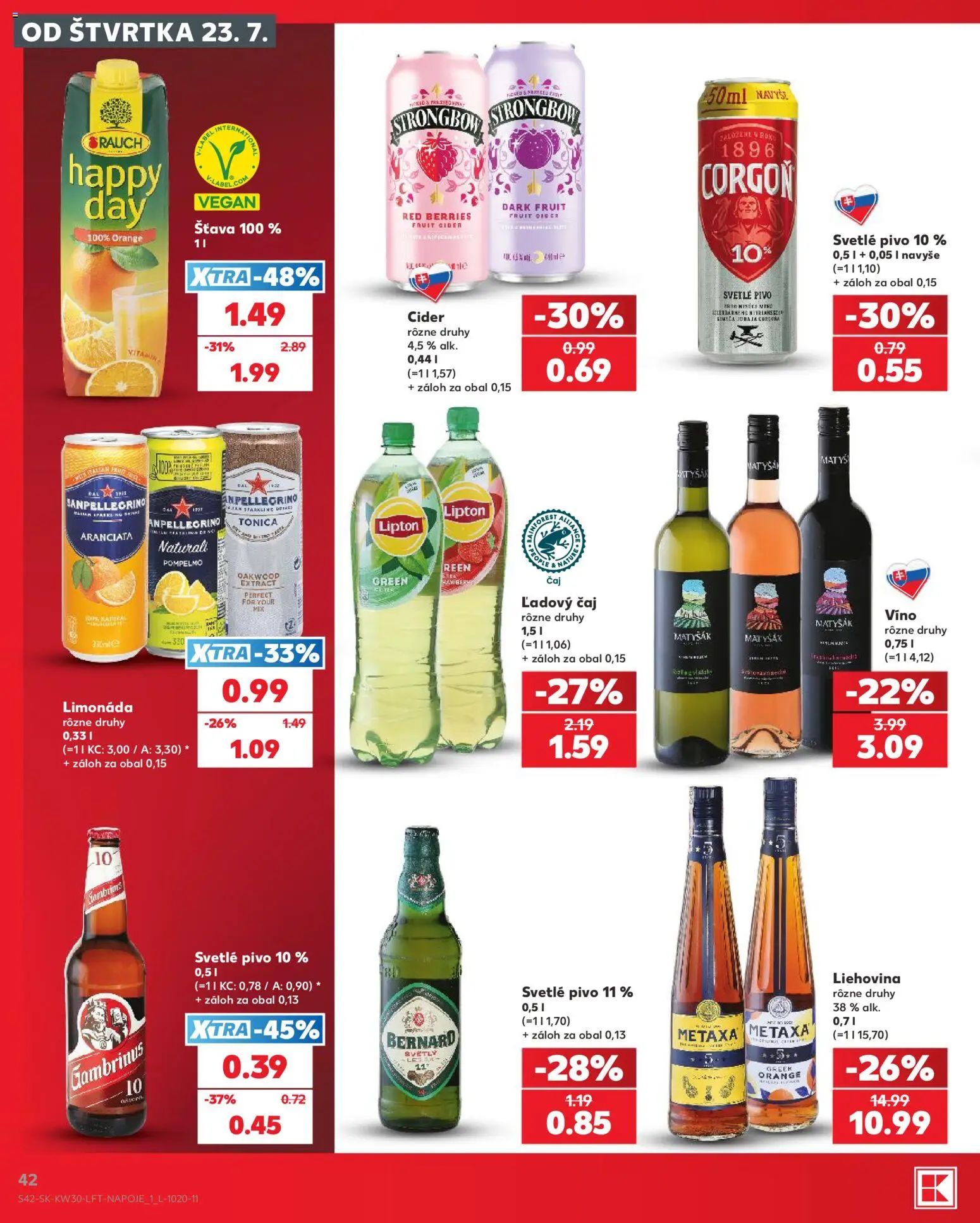 Nové Kaufland akcie – leták je platný od 23.07.2026 | Strana: 42 | Produkty: Pivo, Corgoň, Strongbow, Gambrinus