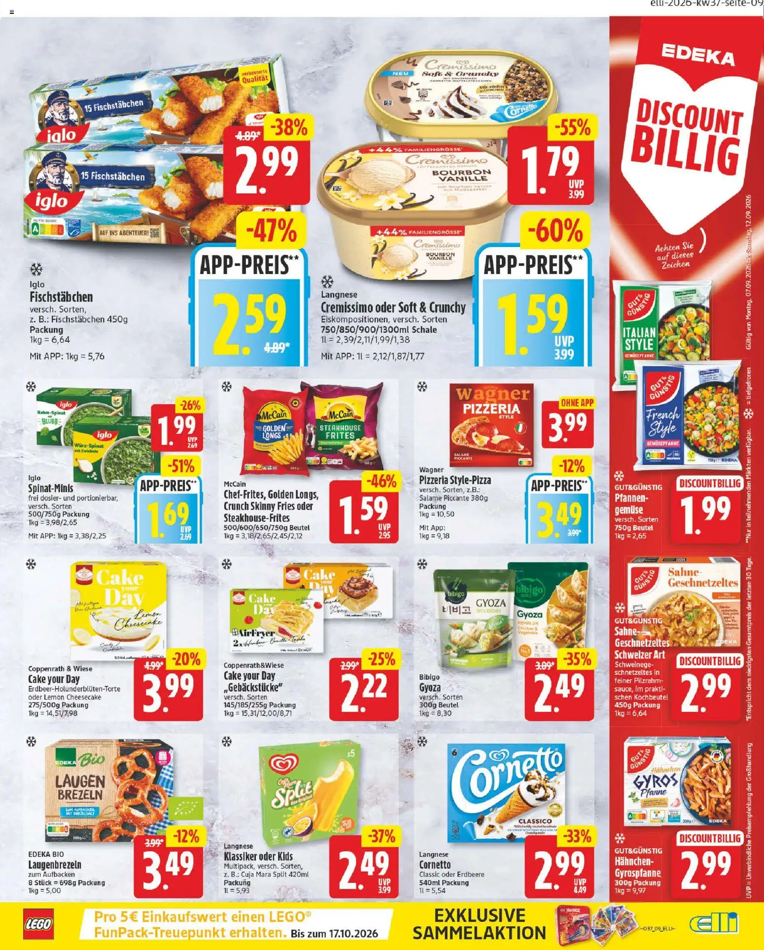 Elli Markt Prospekt – gültig ab 07.09.2026 | Seite: 9 | Produkte: Hahnchen, Iglo, Fischstabchen, Gemüse