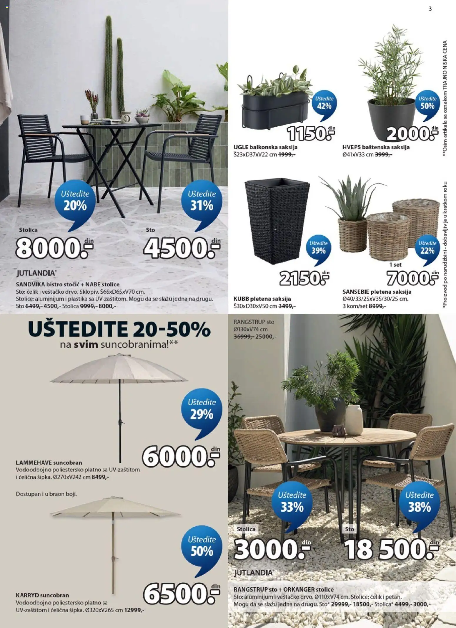 Jysk katalog - važi od 24.06.2026 | Strana: 3 | Proizvode: Sto, Stolica, Saksija, Suncobran