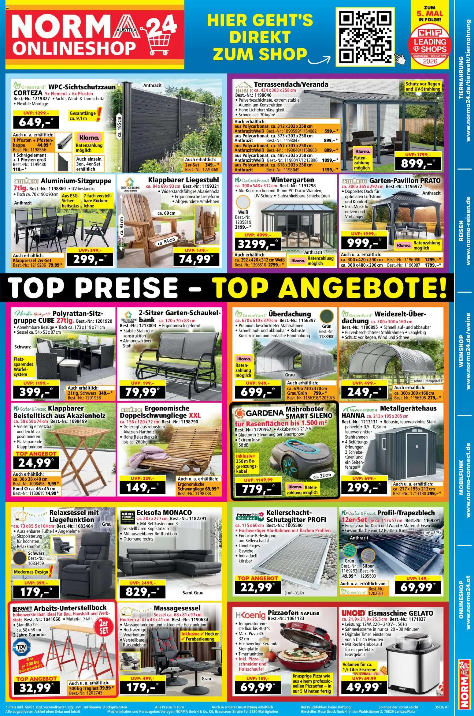 Norma Flugblatt gültig ab 24.08.2026 | Seite: 17 | Produkte: Kabel, Liegestuhl, Tisch, Pizza