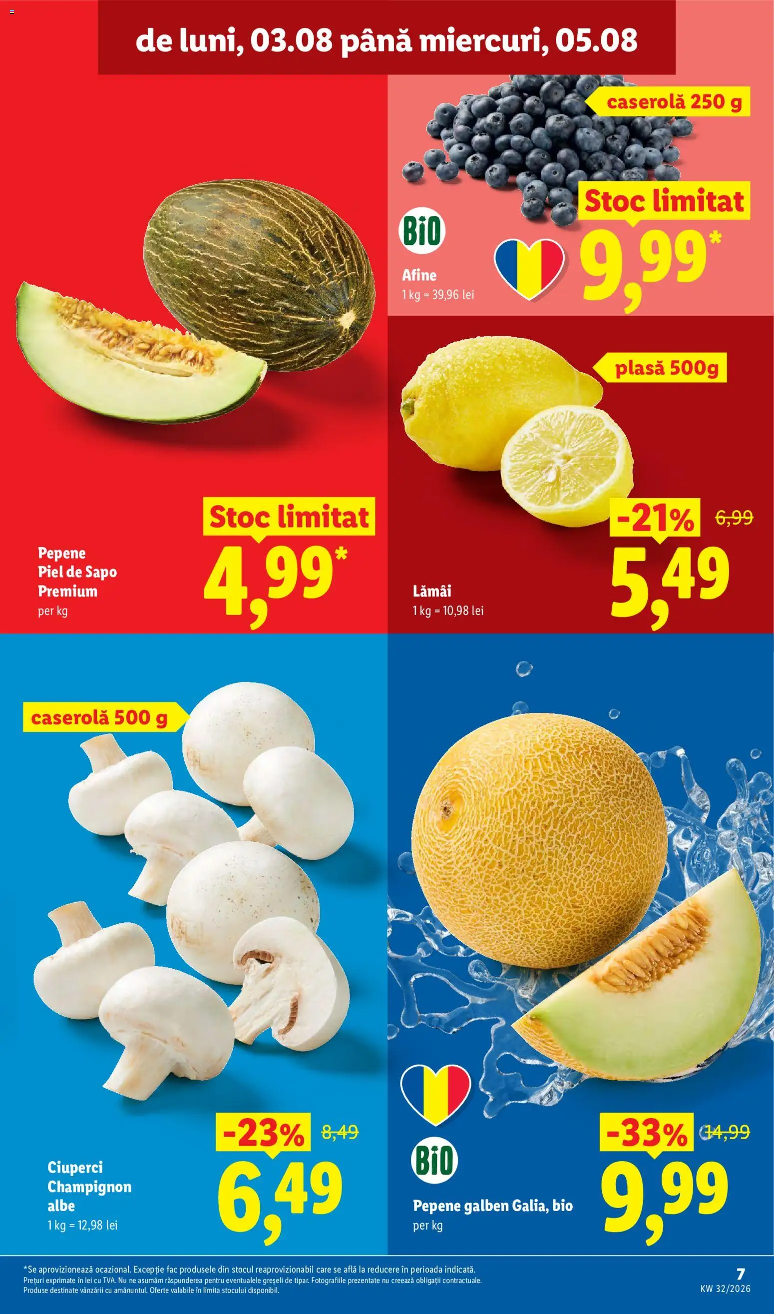 Noul catalog Lidl – valabil de la 03.08.2026 | Pagină: 7 | Produse: Pepene Galben, Premium, Lamai, Caserola