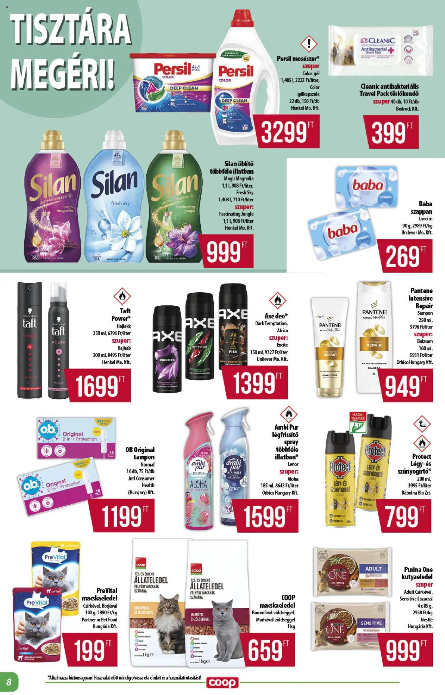 COOP akciós ujság - amely érvényes a következő dátumtól: 18.06.2026 | Oldal: 8 | Termékek: Kutyaeledel, Purina one, Légfrissítő, Hajlakk