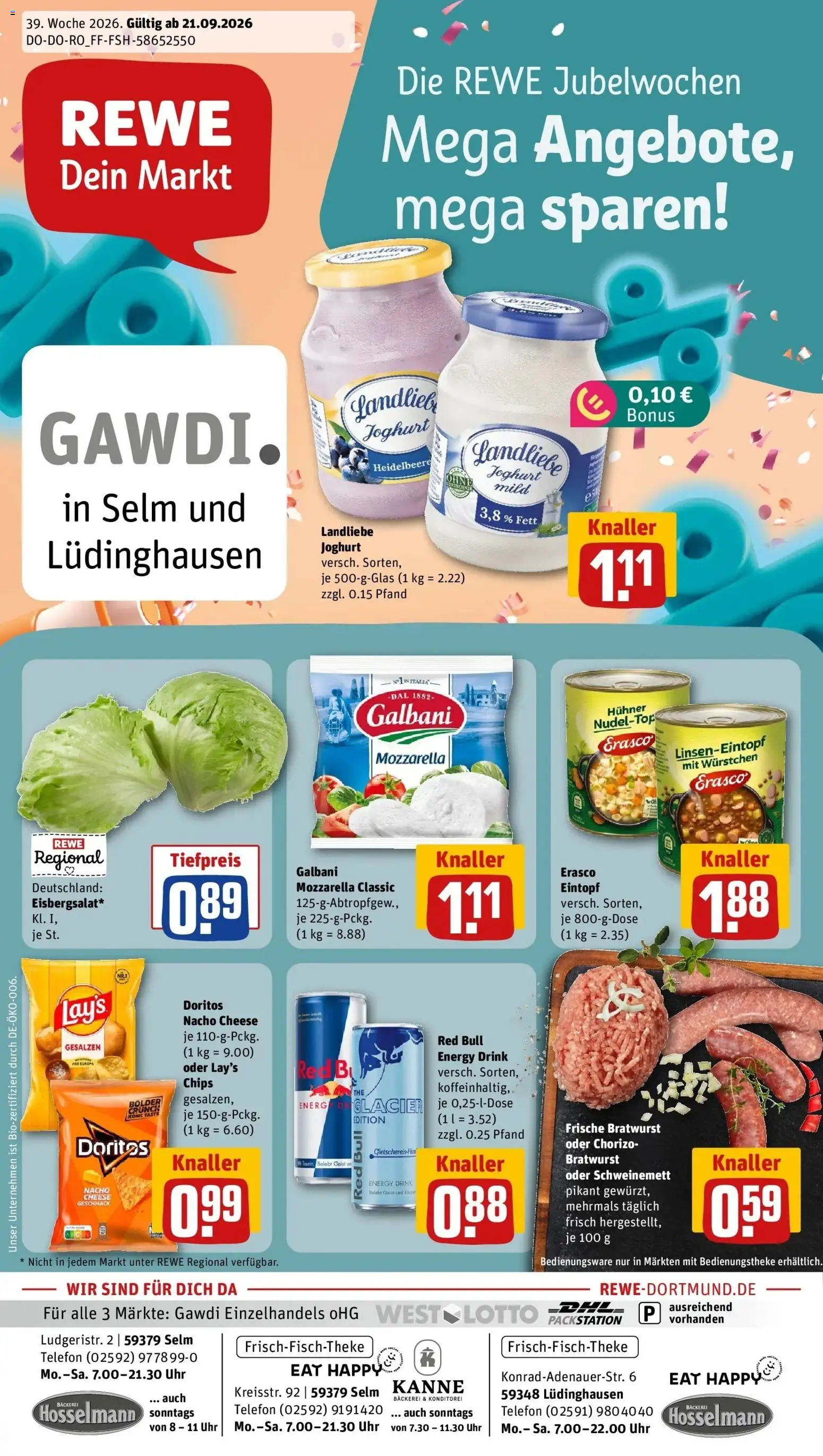 REWE Prospekt ab 21.09.2026 zum Blättern » Angebote | Seite: 1 | Produkte: Energy, Joghurt, Erasco, Telefon