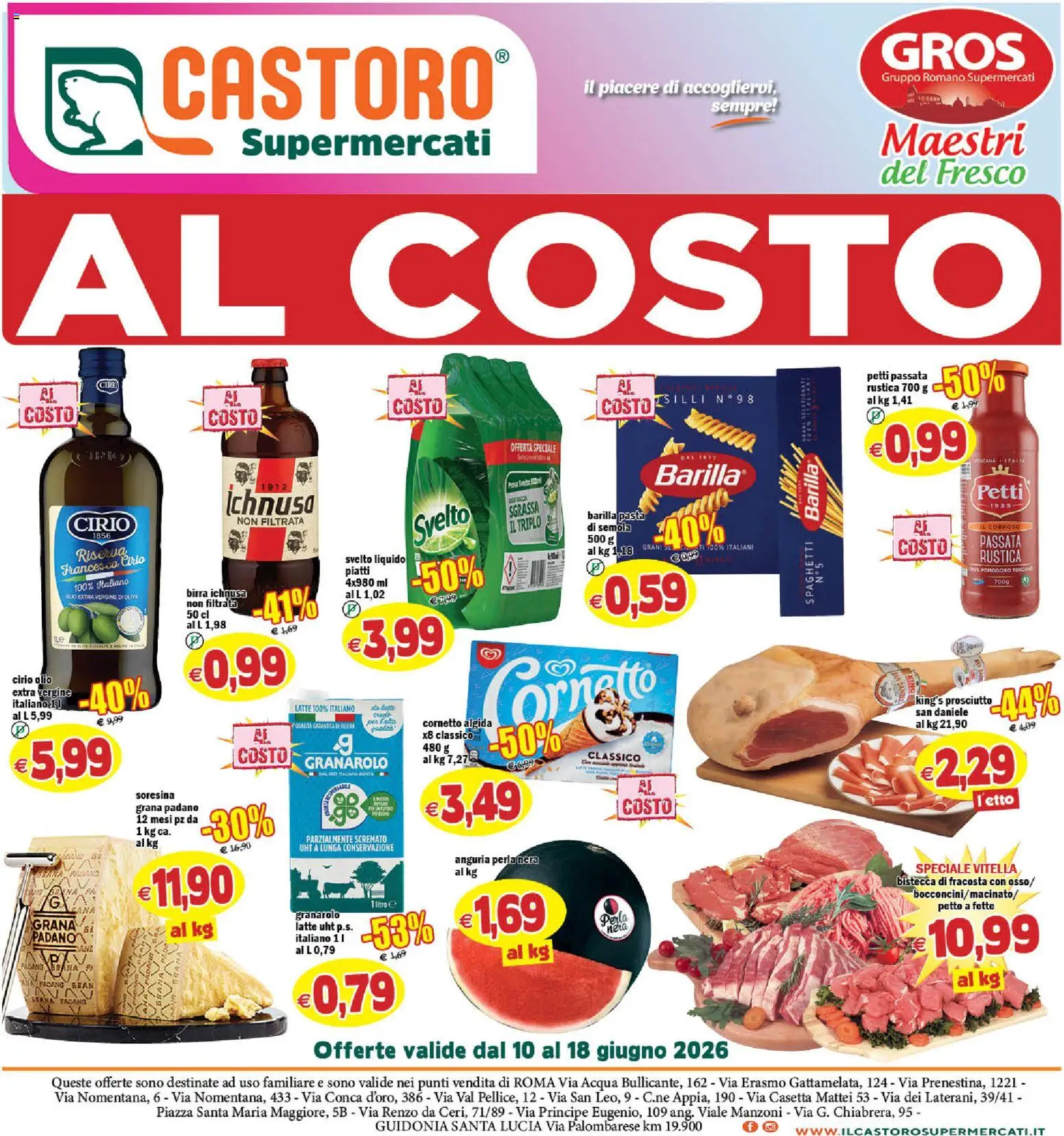 Volantino Il Castoro del 10.06.2026 | Pagina: 1 | Prodotti: Cornetto, Acqua, Latte, Olio