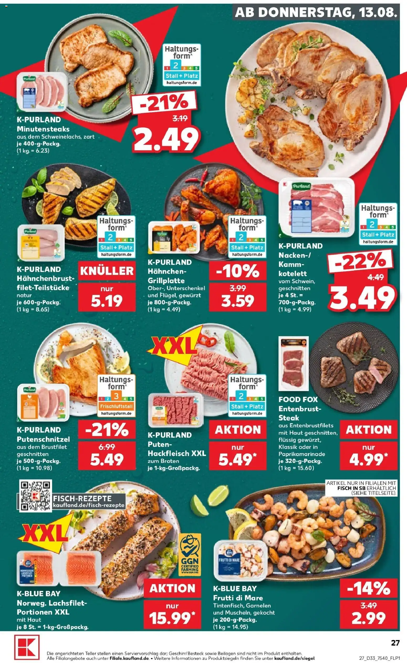 Prospekt Kaufland ab 10.08.2026 » Angebote Online zum Blättern | Seite: 36 | Produkte: Garnelen, Steak, Hackfleisch, Hahnchenbrust