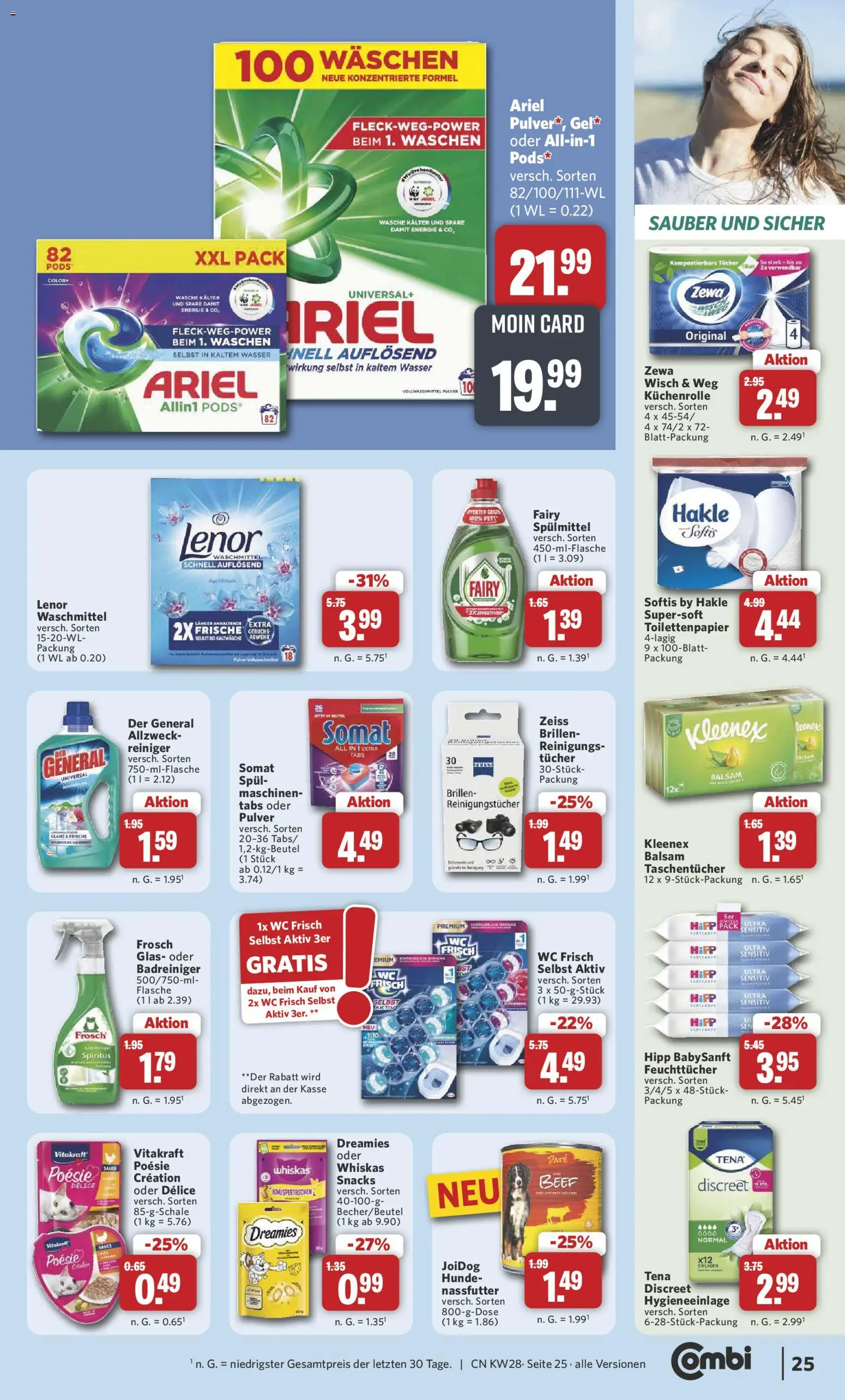 Combi Prospekt – gültig ab 06.07.2026 | Seite: 25 | Produkte: Lenor, Ariel, Wasser, Reinigungstücher