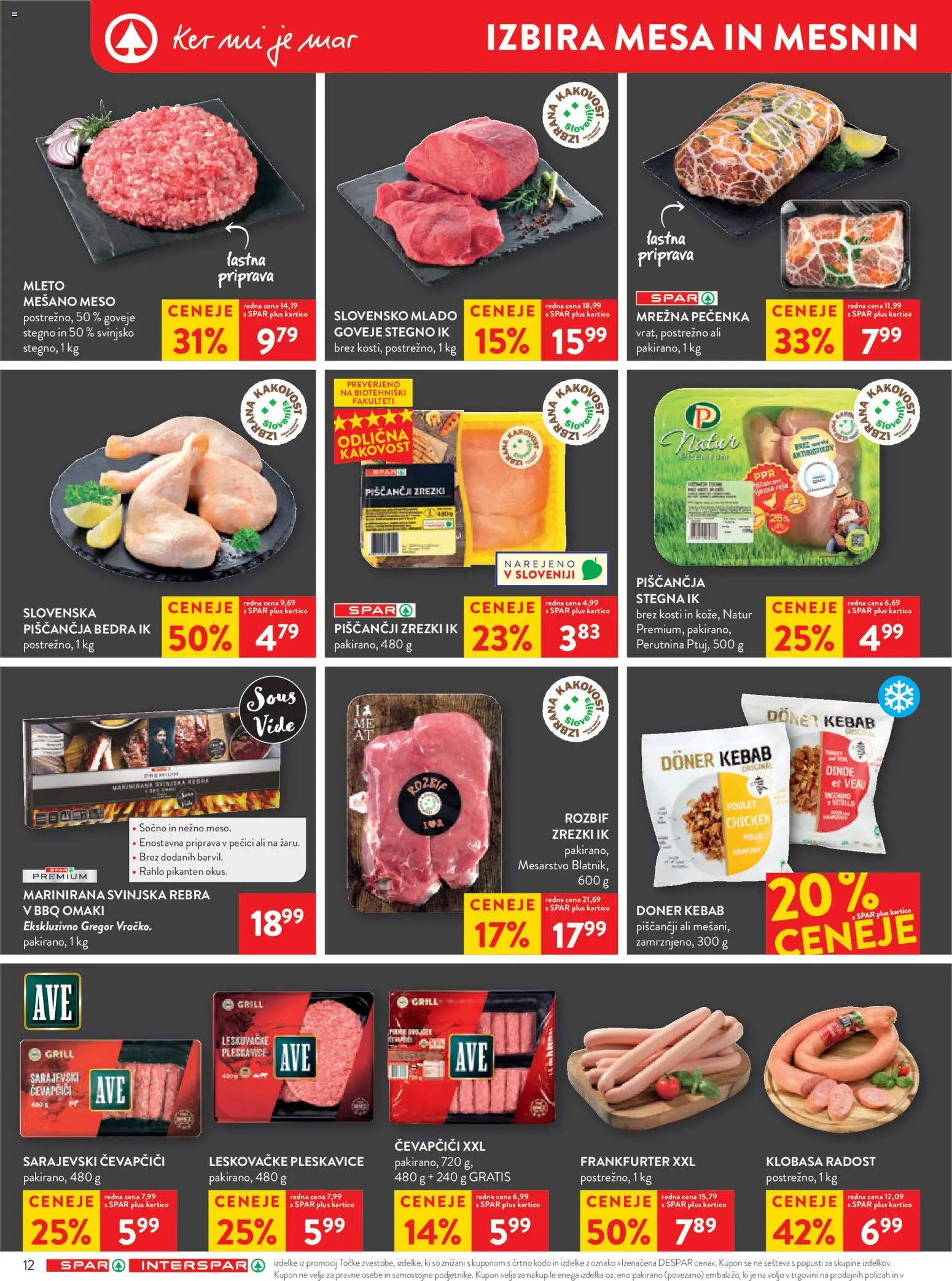 Novi Spar katalog ponudbe – veljaven od 23.09.2026 | Stran: 18 | Izdelki: Čevapčiči, Piščančja bedra, Pleskavice, Zrezki