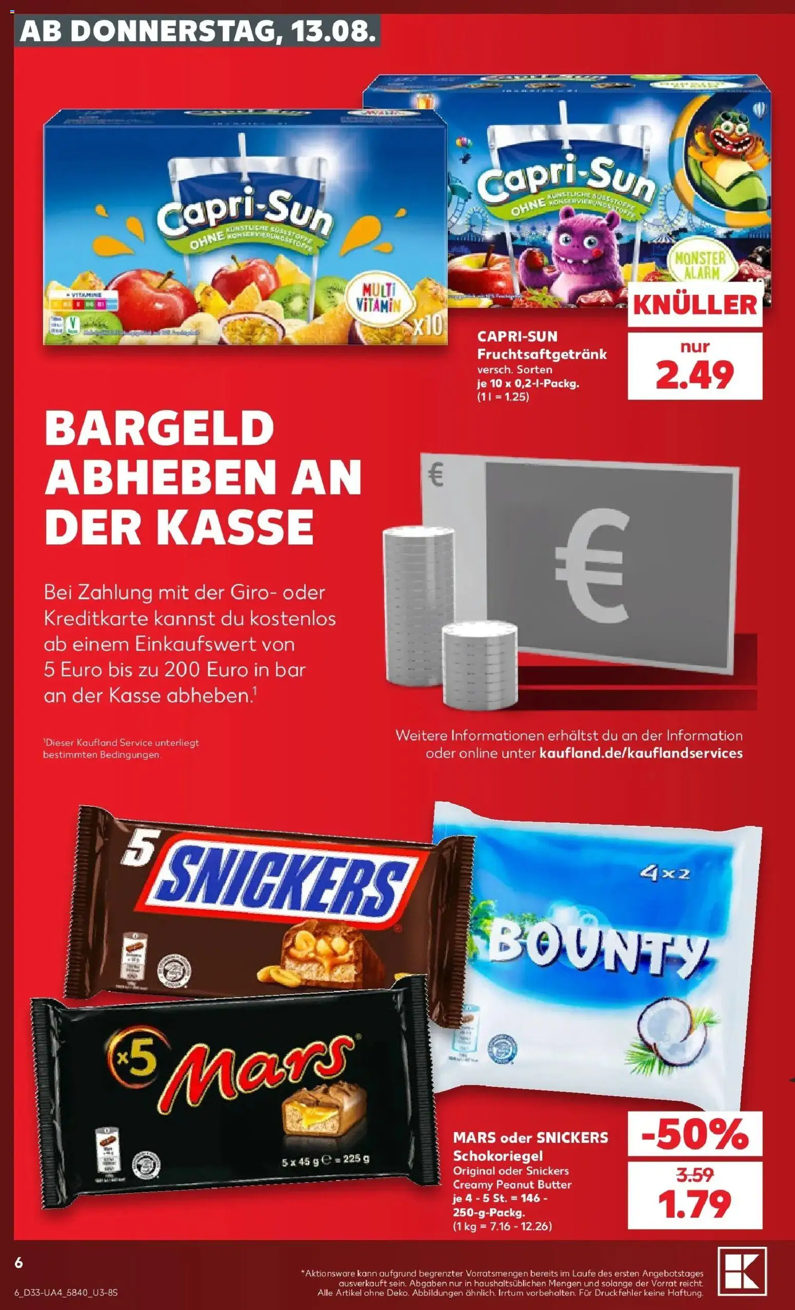 Prospekt Kaufland ab 13.08.2026 » Angebote Online zum Blättern | Seite: 6 | Produkte: Butter, Snickers, Mars, Monster