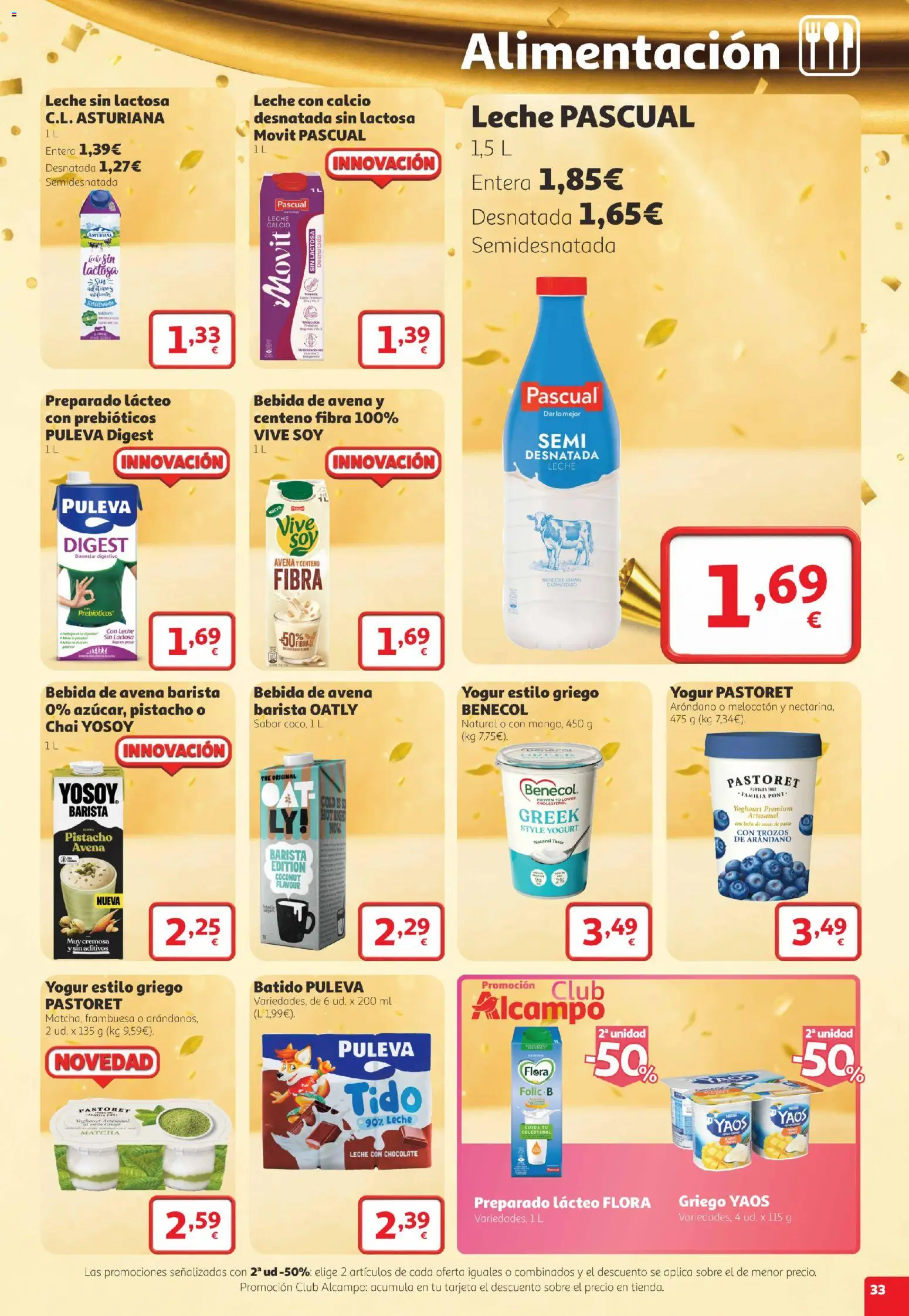 Alcampo folleto Telde │ válido desde el 22/10/2026 | Página: 33 | Productos: Leche sin lactosa, Leche, Yogur, Bebida de avena