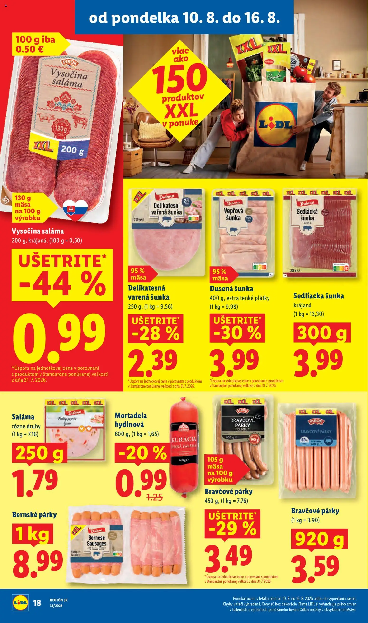 Nové Lidl akcie – leták je platný od 10.08.2026 | Strana: 22 | Produkty: Saláma, Šunka, Gouda, Mortadela