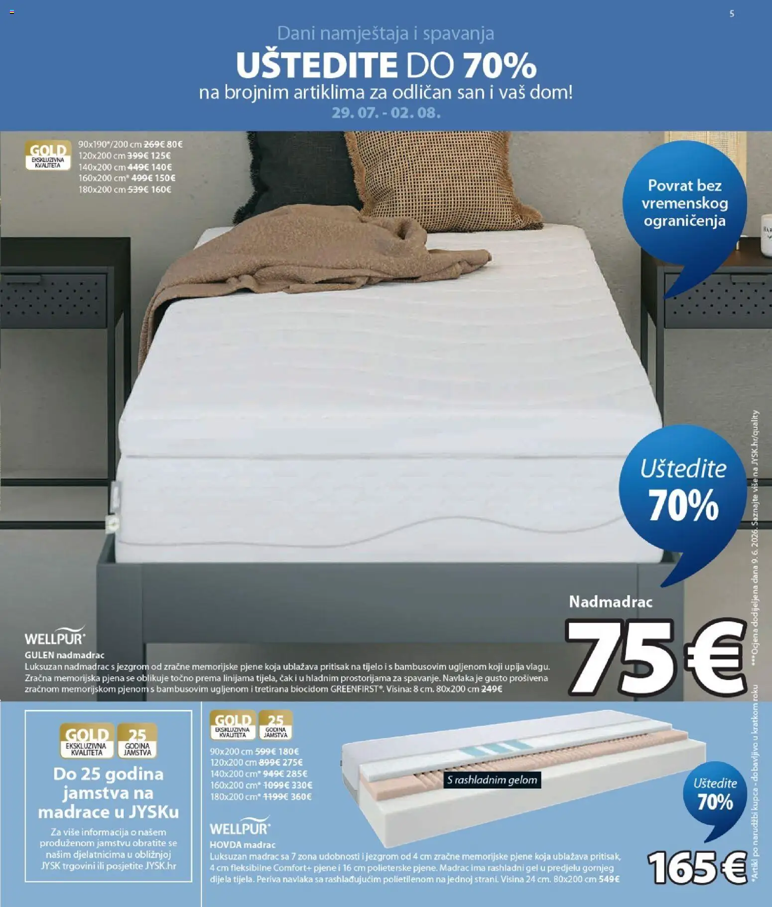 JYSK katalog | vrijedi od 29.07.2026 | Stranica: 5 | Proizvodi: Madrac, Nadmadrac