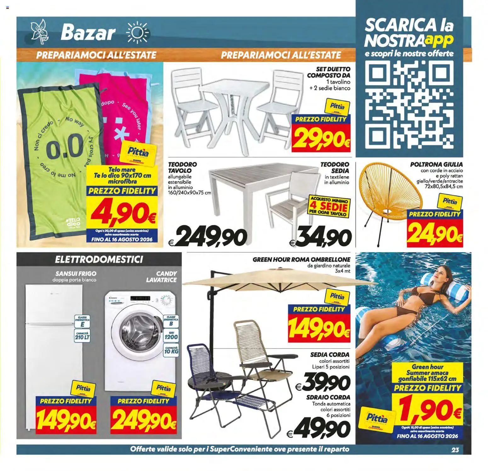 Volantino SuperConveniente del 19/06/2026 | Pagina: 23 | Prodotti: Ombrellone, Lavatrice, Alluminio, Sedia