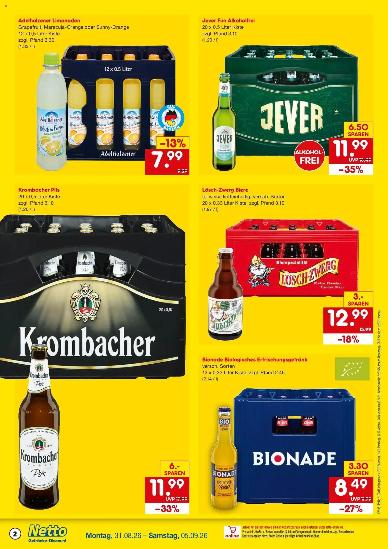 Netto Marken-Discount Prospekt Weiden (ab 31.08.2026) » Angebote | Seite: 2 | Produkte: Pils, Adelholzener, Alkohol, Jever