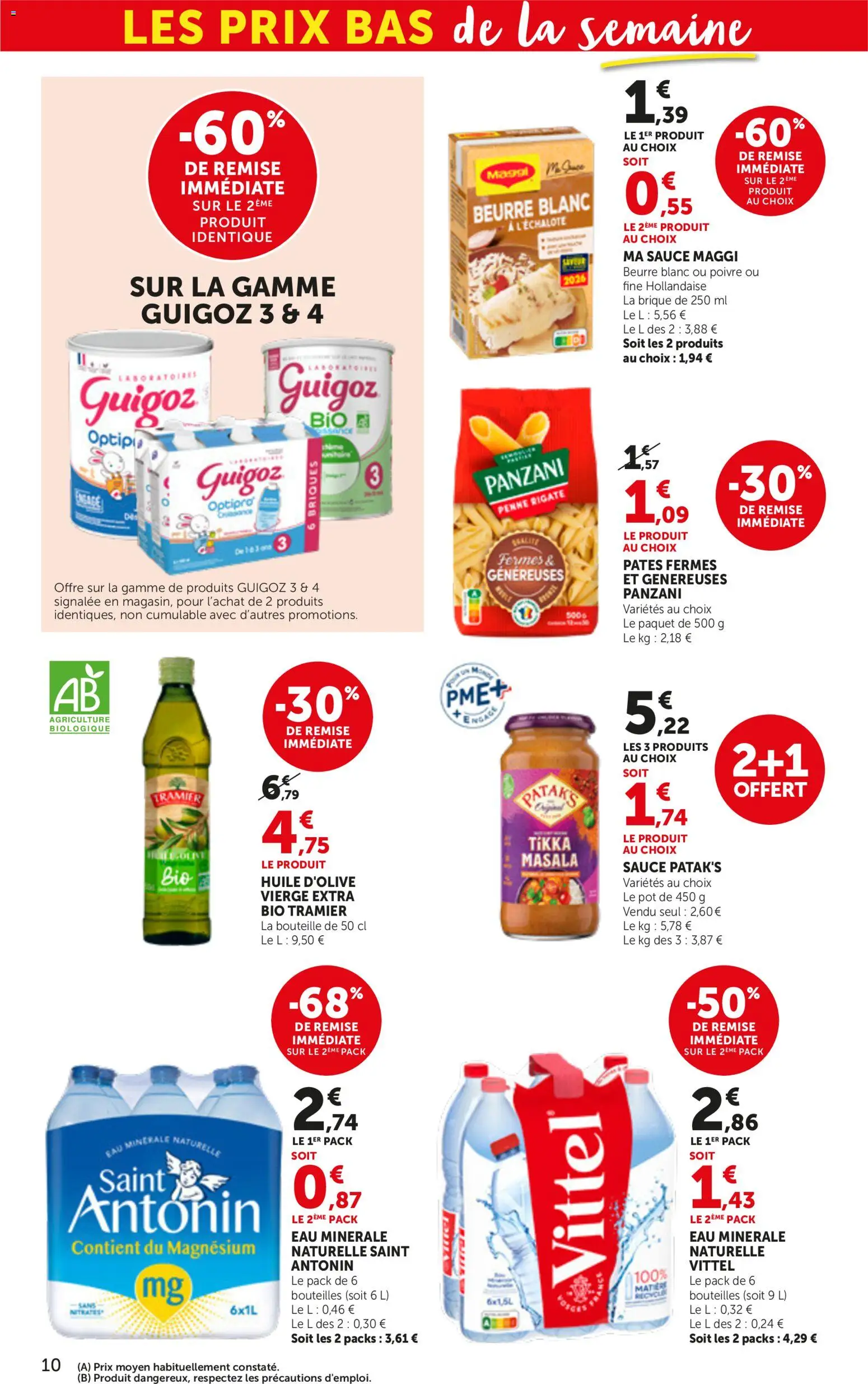 {H1} | Page: 10 | Produits: Brique, Eau minérale naturelle, Guigoz, Bouteille