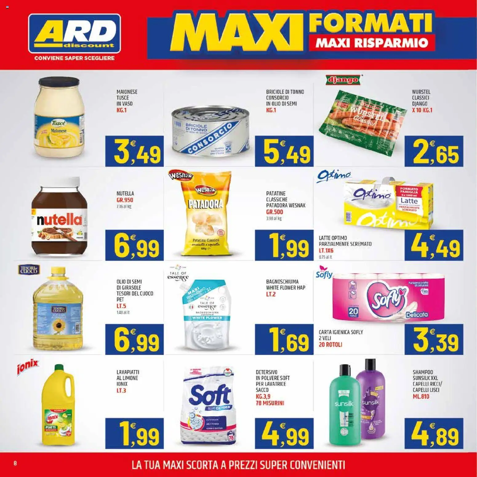 Volantino ARD Discount del 28.05.2026 | Pagina: 8 | Prodotti: Shampoo, Wurstel, Nutella, Lavatrice