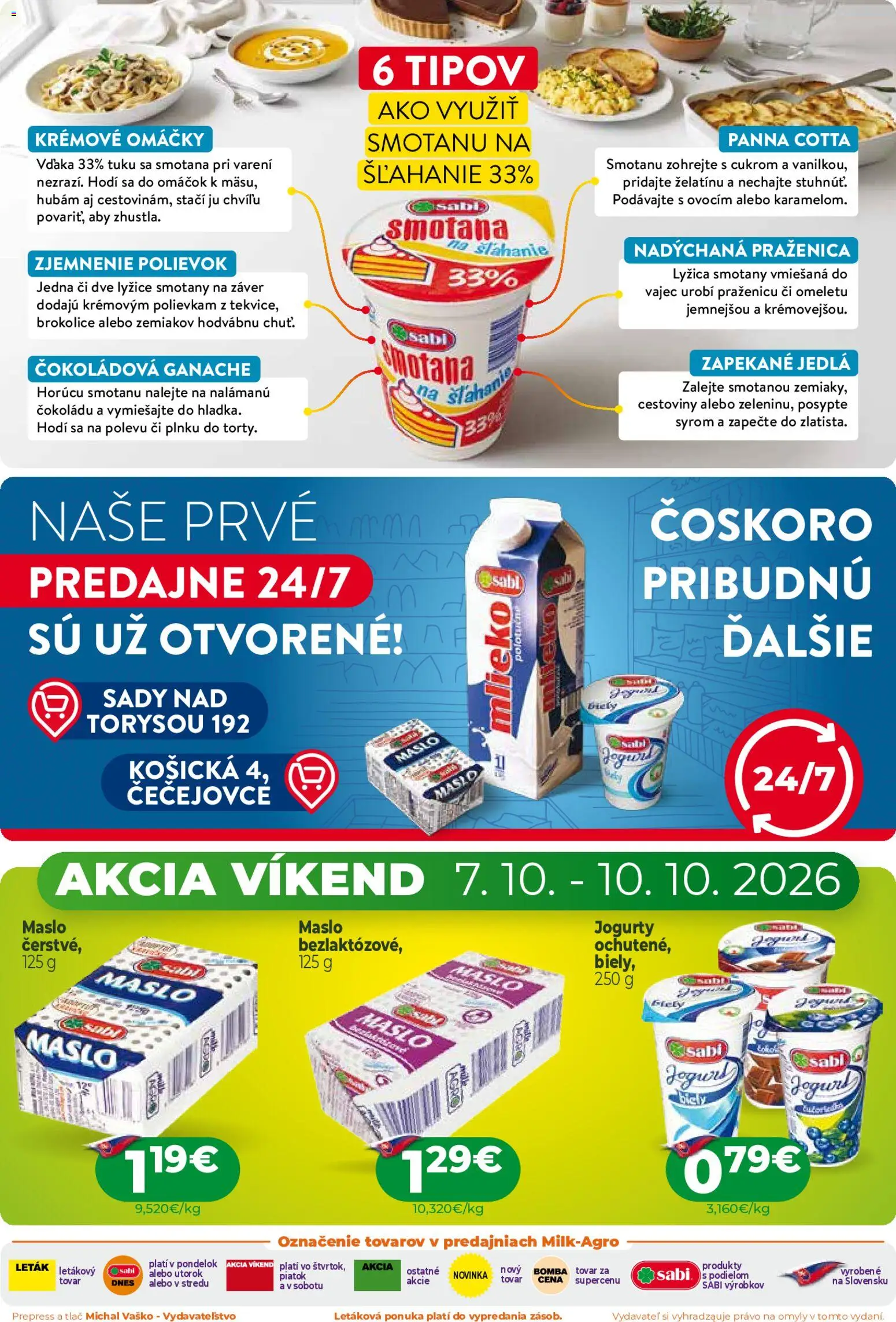 Nové Milk Agro akcie – leták je platný od 07.10.2026 | Strana: 2 | Produkty: Maslo, Mlieko, Smotana, Omáčky