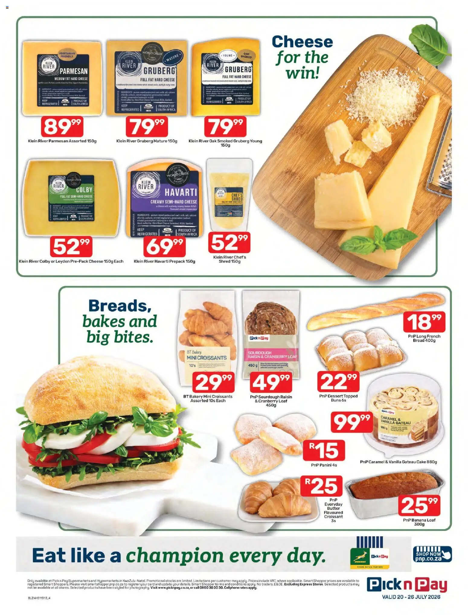 New Pick n Pay catalogue – valid from 20/07/2026 | Page: 4 | Products: Butter, Cheese, Bread, Caramel