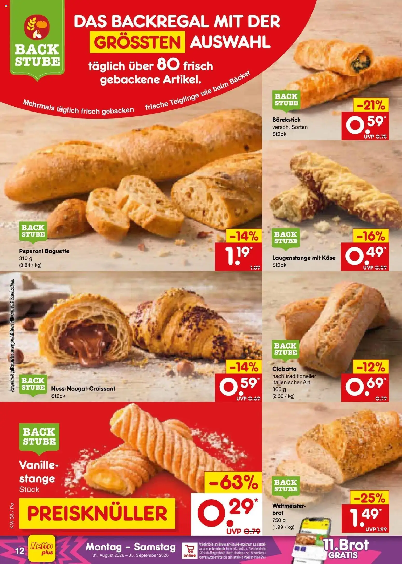 Netto Marken-Discount Prospekt Selb (ab 31.08.2026) » Angebote | Seite: 16 | Produkte: Käse, Baguette, Vanille, Brot