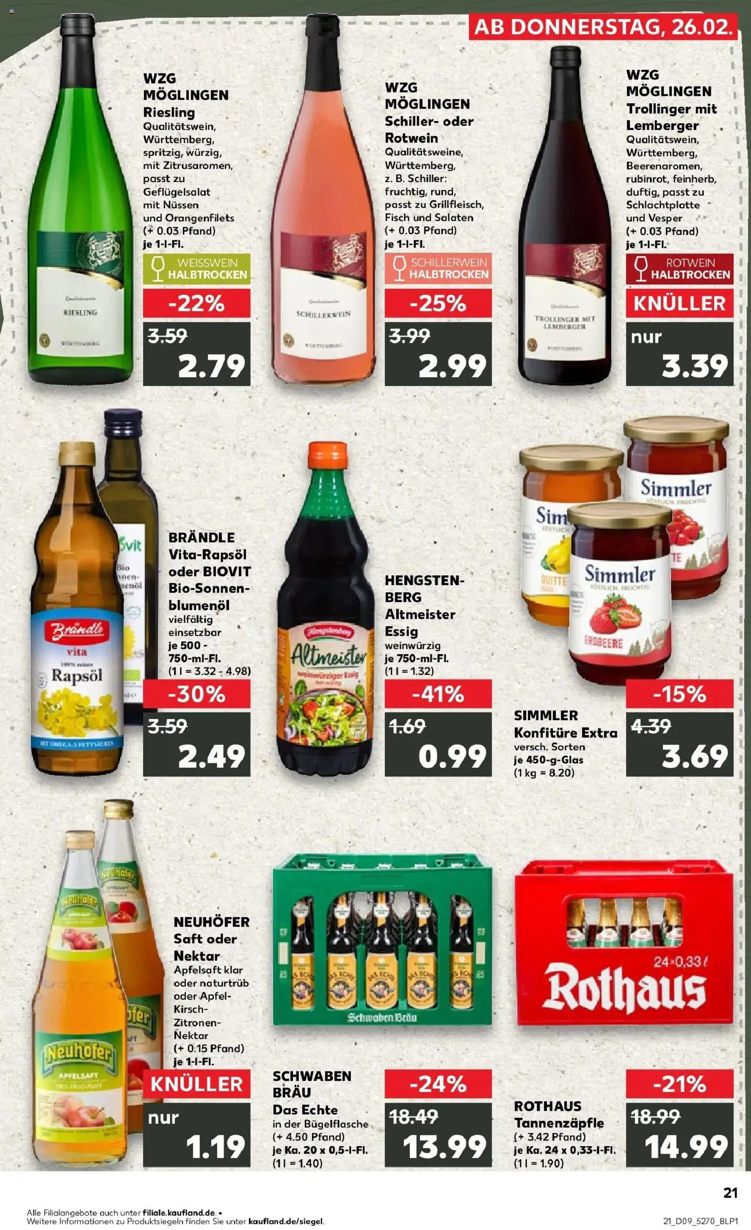 Kaufland prospekt Pfullingen	 – gültig ab 26.02.2026 | Seite: 21 | Produkte: Essig, Weißwein, Rotwein, Äpfel