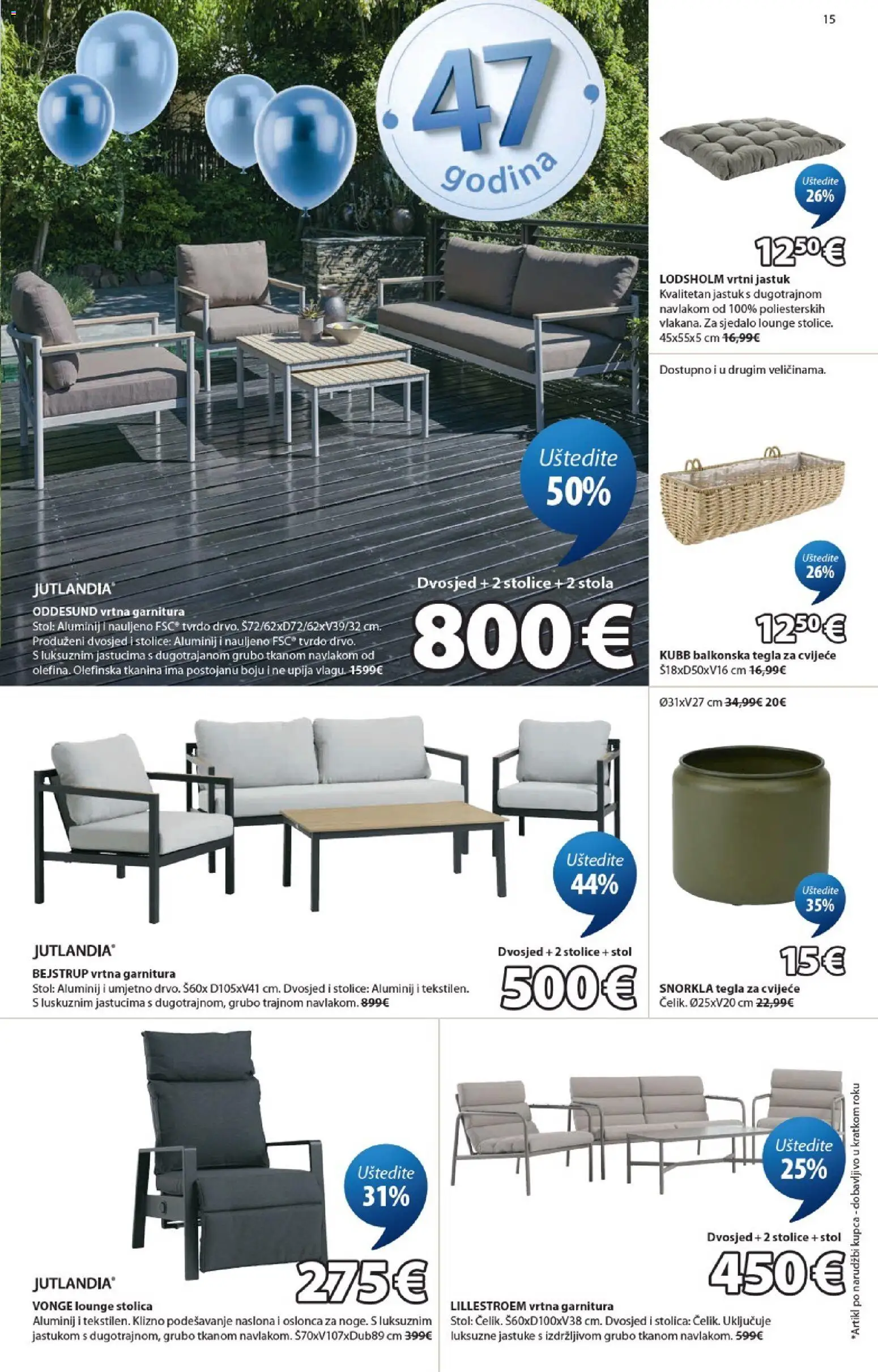 JYSK katalog | vrijedi od 15.04.2026 | Stranica: 15 | Proizvodi: Jastuk, Stol, Stolica, Dvosjed