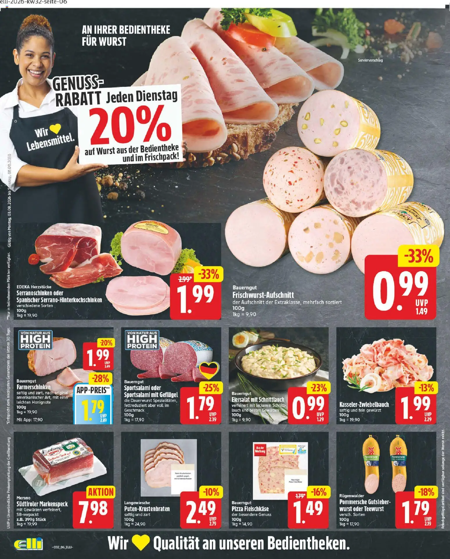 Elli Markt Prospekt Gütersloh – gültig ab 03.08.2026 | Seite: 6 | Produkte: Wurst, Bauerngut, Pizza