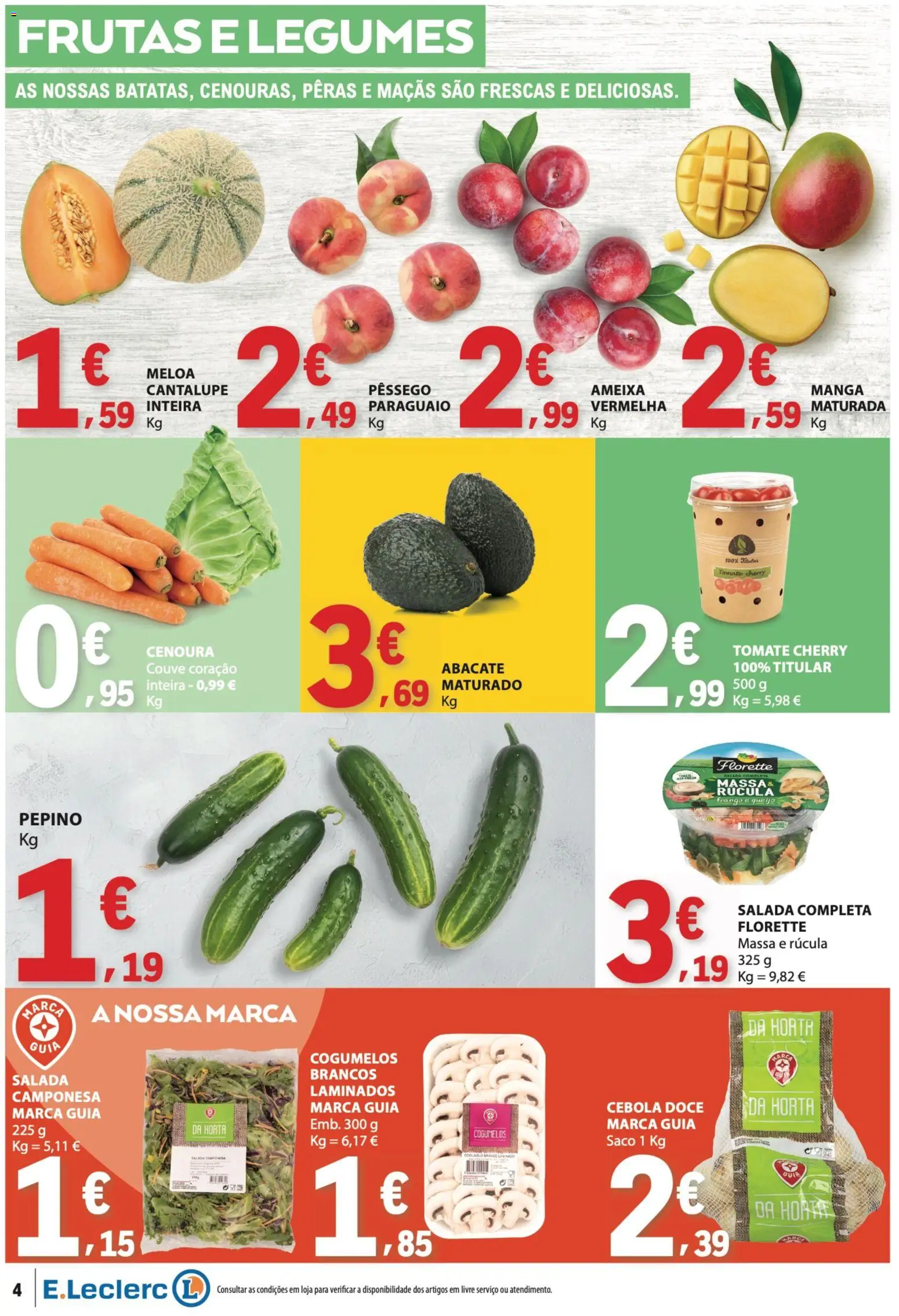 E.Leclerc folheto │ válido de 09/07/2026 | Página: 4 | Produtos: Cebola, Cenoura, Cogumelos, Salada