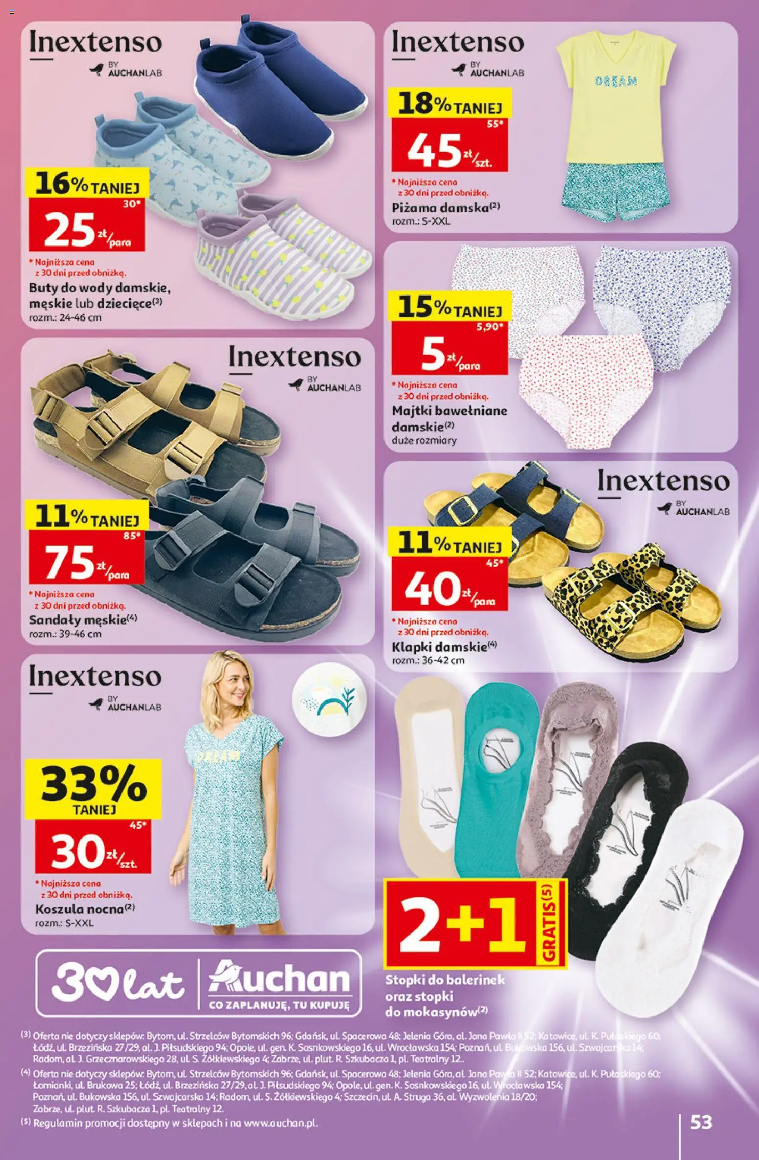 Auchan gazetka - 30 Lat Hipermarket od 07.05.2026 | Strona: 53 | Produkty: Koszula, Piżama, Sandały, Buty do wody