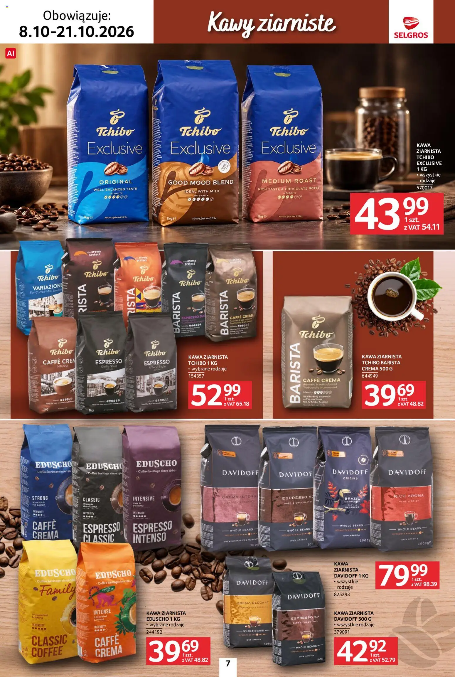 Selgros cash&carry gazetka - Kawa i herbata od 08.10.2026 | Strona: 7 | Produkty: Kawa ziarnista, Tchibo exclusive, Tchibo, Kawa