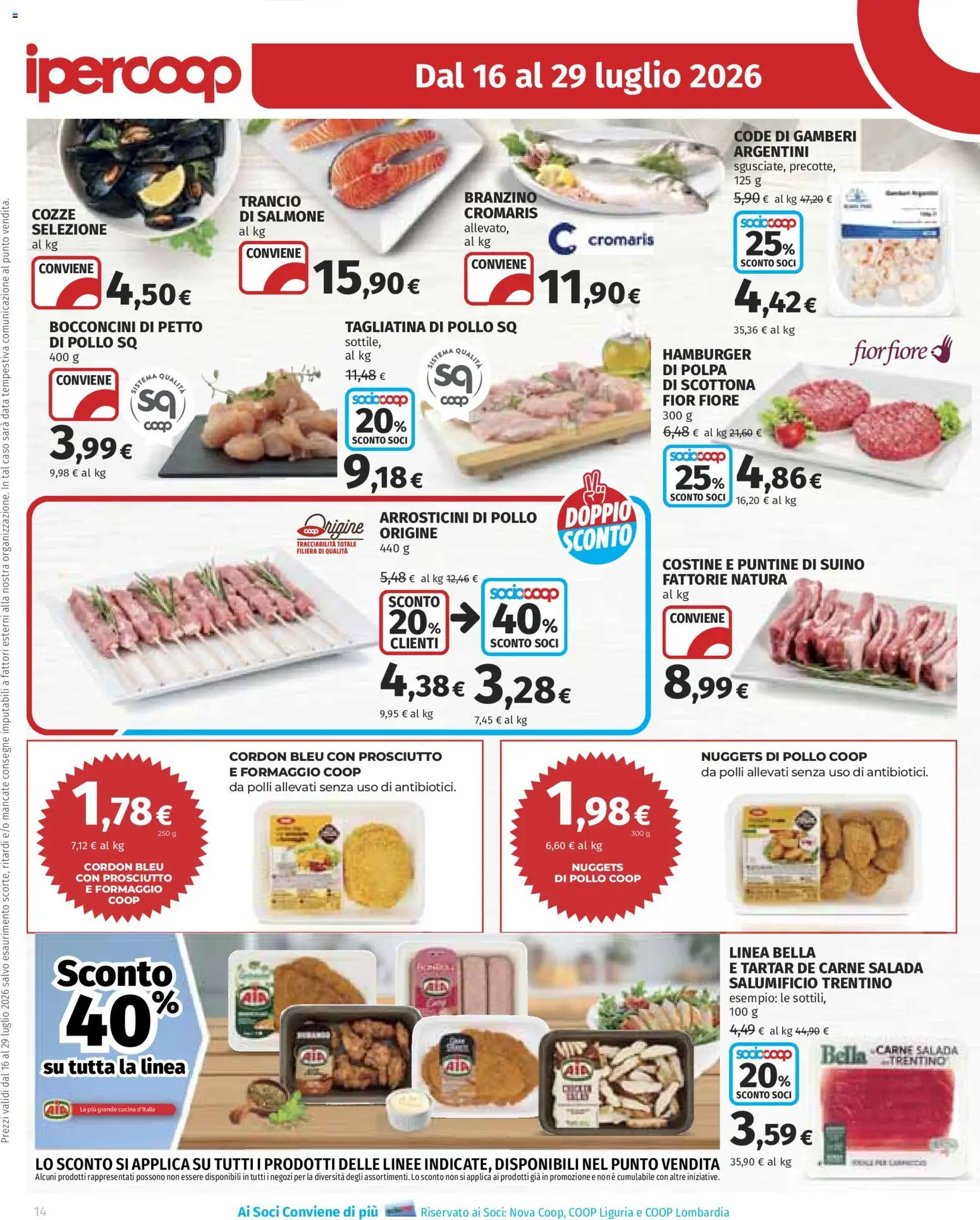 Volantino Ipercoop del 16/07/2026 | Pagina: 14 | Prodotti: Pollo, Salmone, Cozze, Formaggio