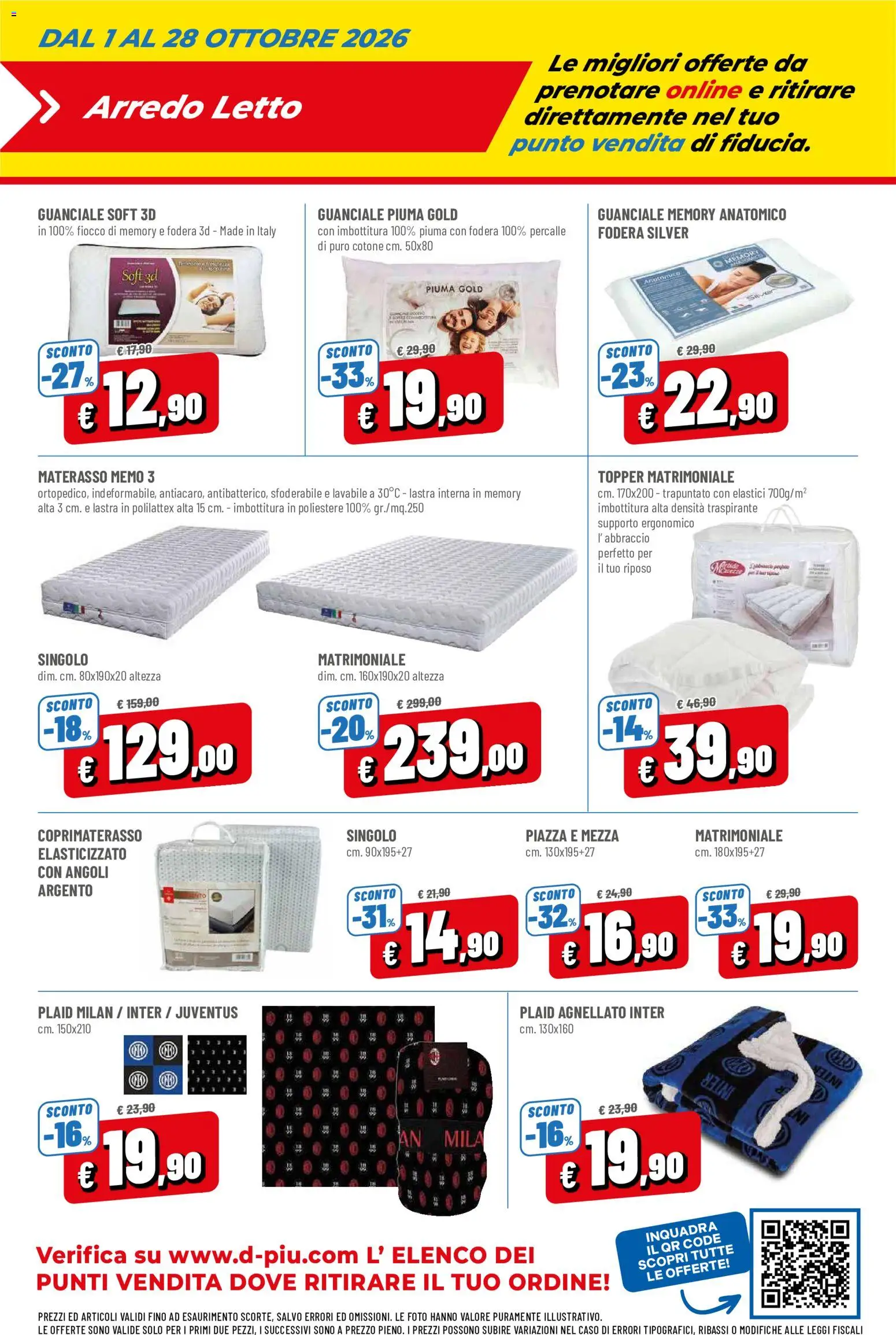 Volantino D Più del 01/10/2026 | Pagina: 20 | Prodotti: Plaid, Letto, Coprimaterasso, Guanciale