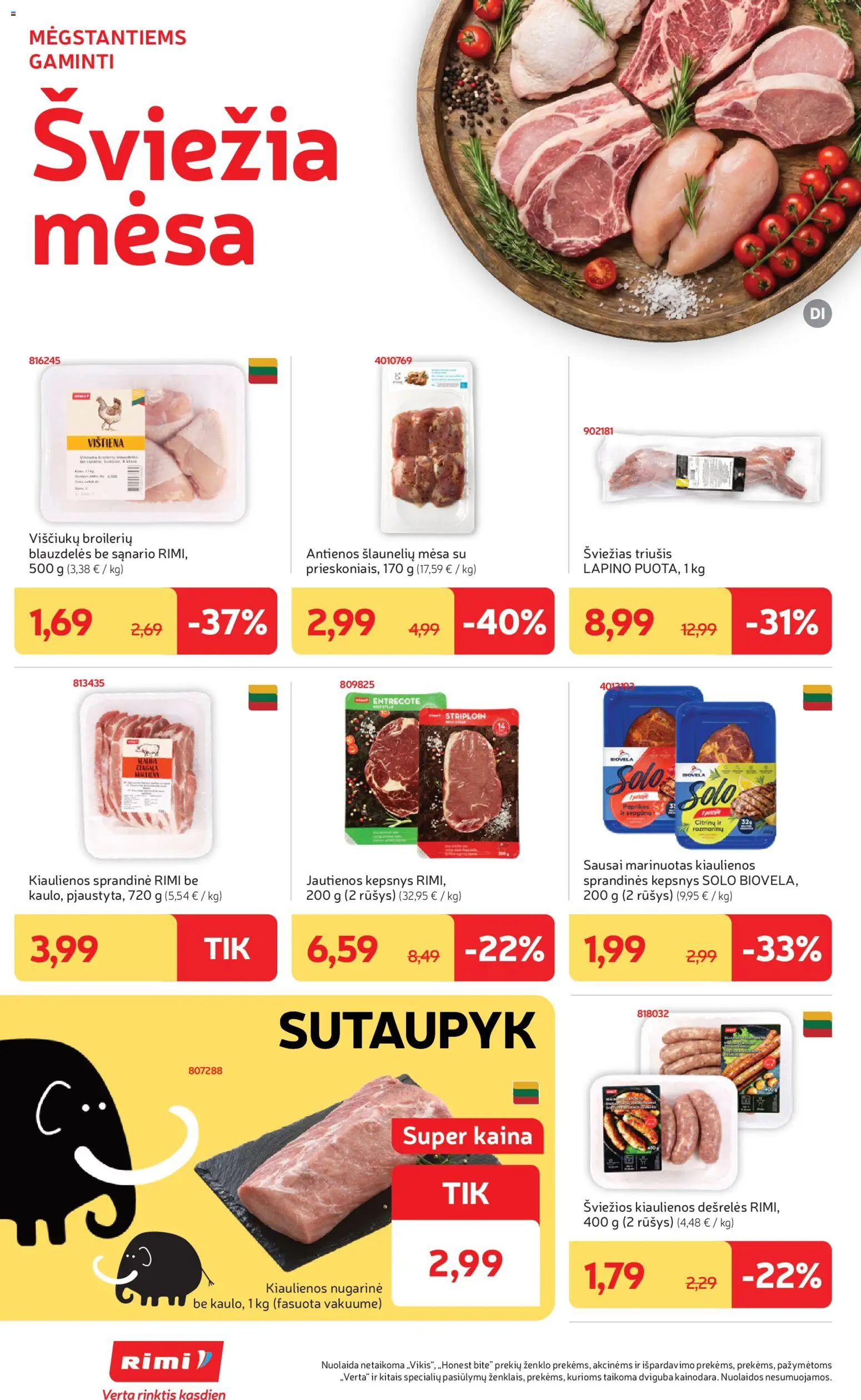 Rimi akcijos nuo 2026.10.06 | Puslapis: 4 | Prekių: Kiaulienos, Jautienos, Dešrelės, Vištiena
