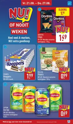 DORITOS Chips, DORITOS Chips OP=OP. Meerdere varianten verkrijgbaar. 170 g. - Voorbeeld van een folder van Aldi, geldig van 21-08-2026 | Pagina: 5 | Producten: Chips, Paprika, Doritos, Ice Tea