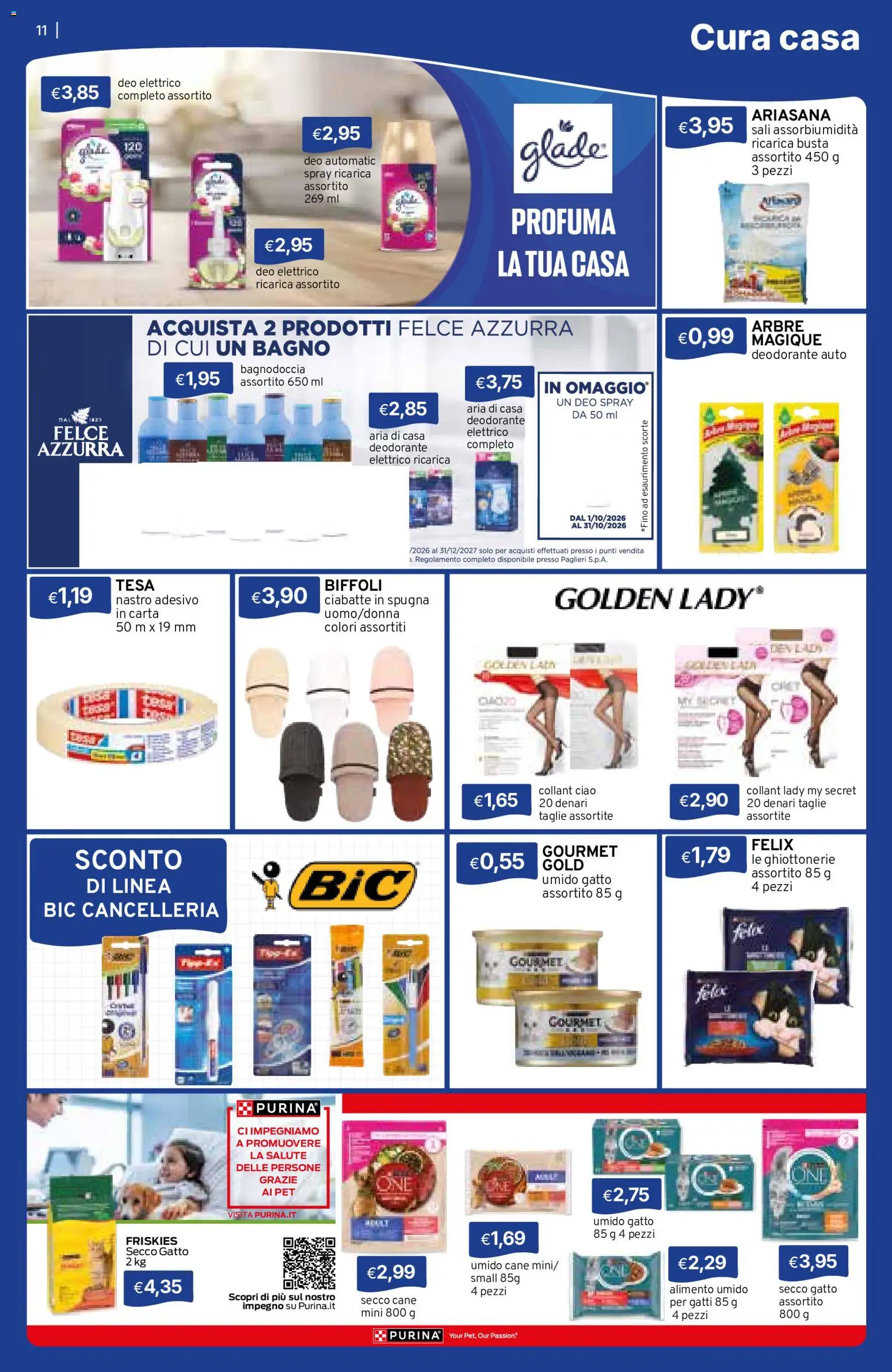 Volantino Sirene Blu del 01/10/2026 | Pagina: 11 | Prodotti: Spugna, Deodorante auto, Nastro adesivo, Bagno