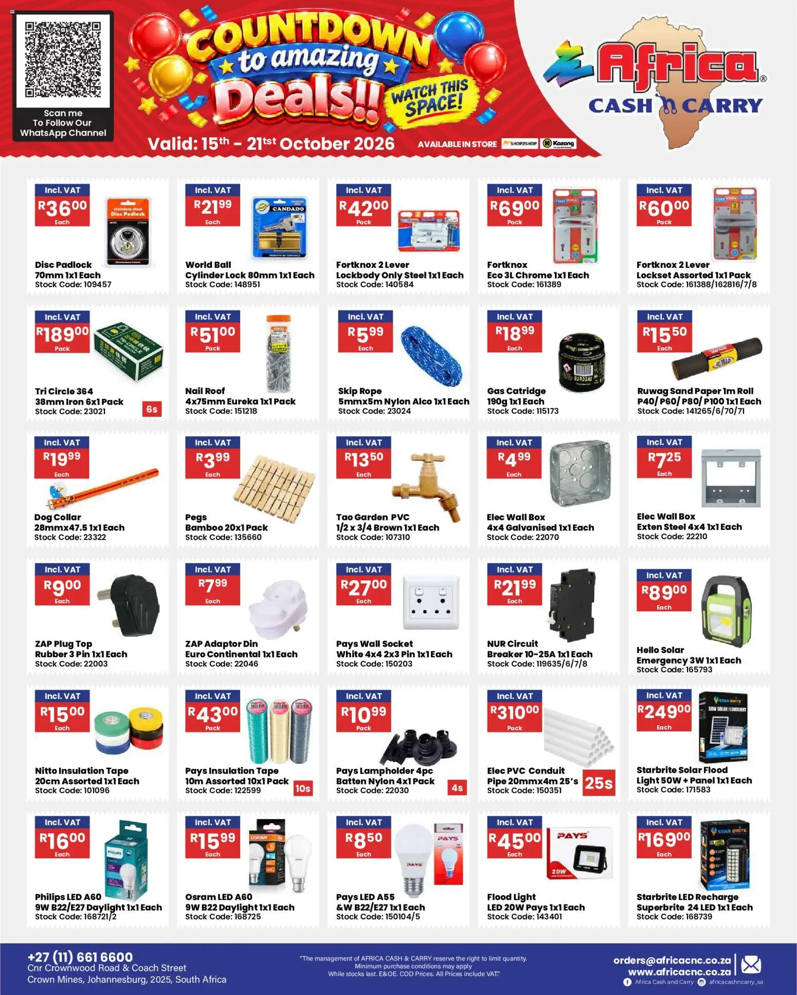 New Africa Cash & Carry catalogue – valid from 15/10/2026 | Page: 36 | Products: Watch, Iron, Socket, Tape