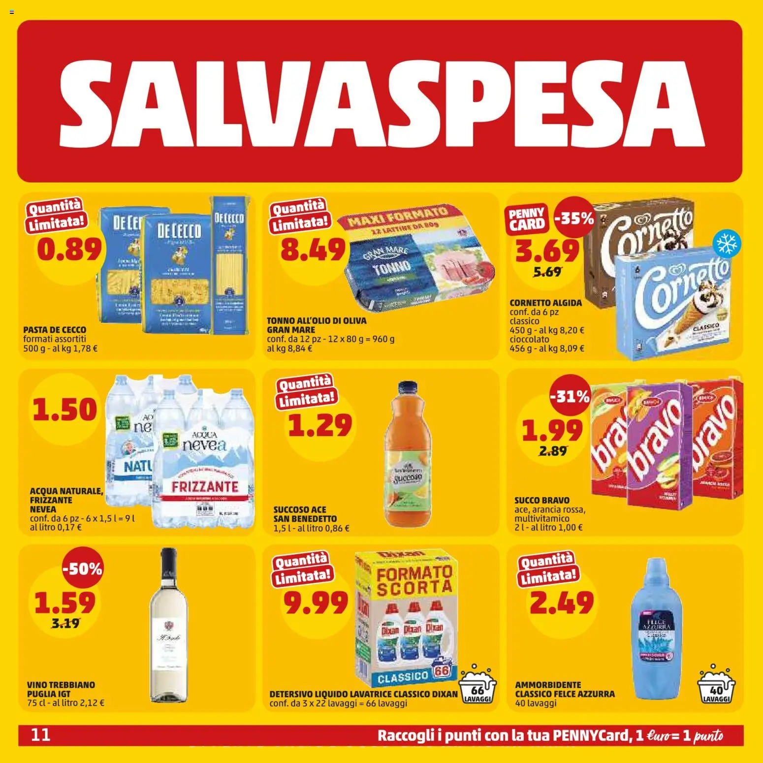 Volantino PENNY del 27/08/2026 | Pagina: 11 | Prodotti: Multivitaminico, Acqua, Lavatrice, Tonno