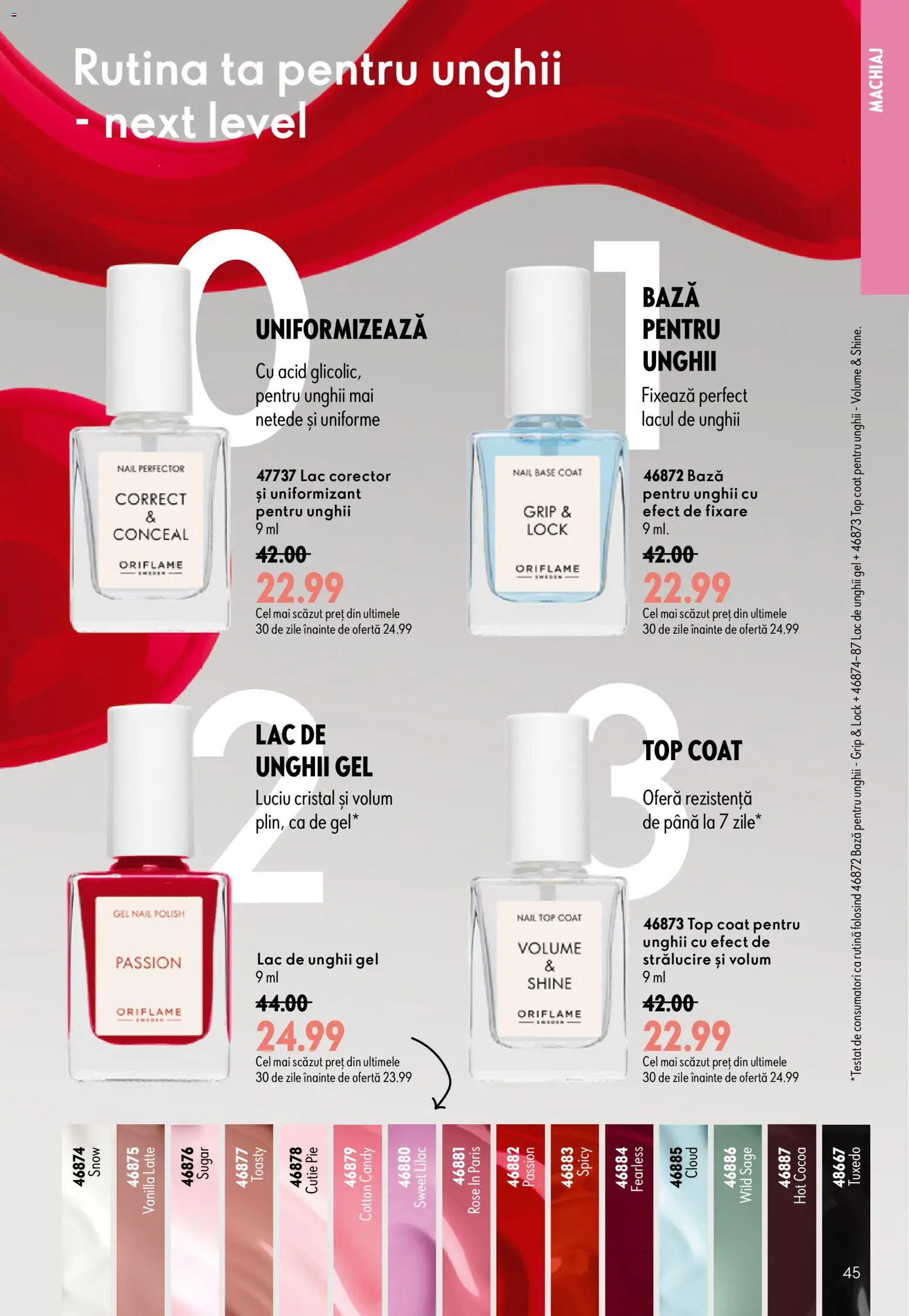 Noul catalog Oriflame – valabil de la 08.07.2026 | Pagină: 45 | Produse: Top coat, Top, Machiaj, Lac de unghii
